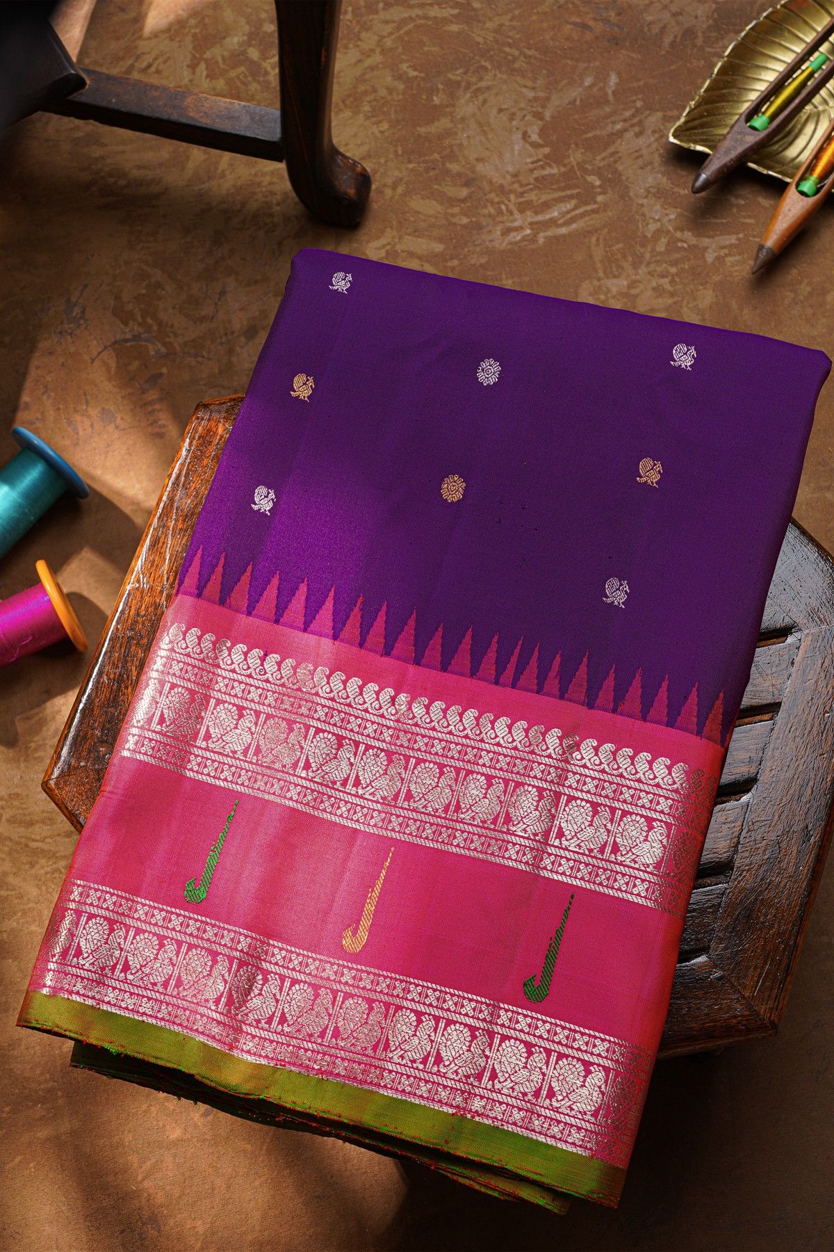 Gadwal Silk Violet Saree
