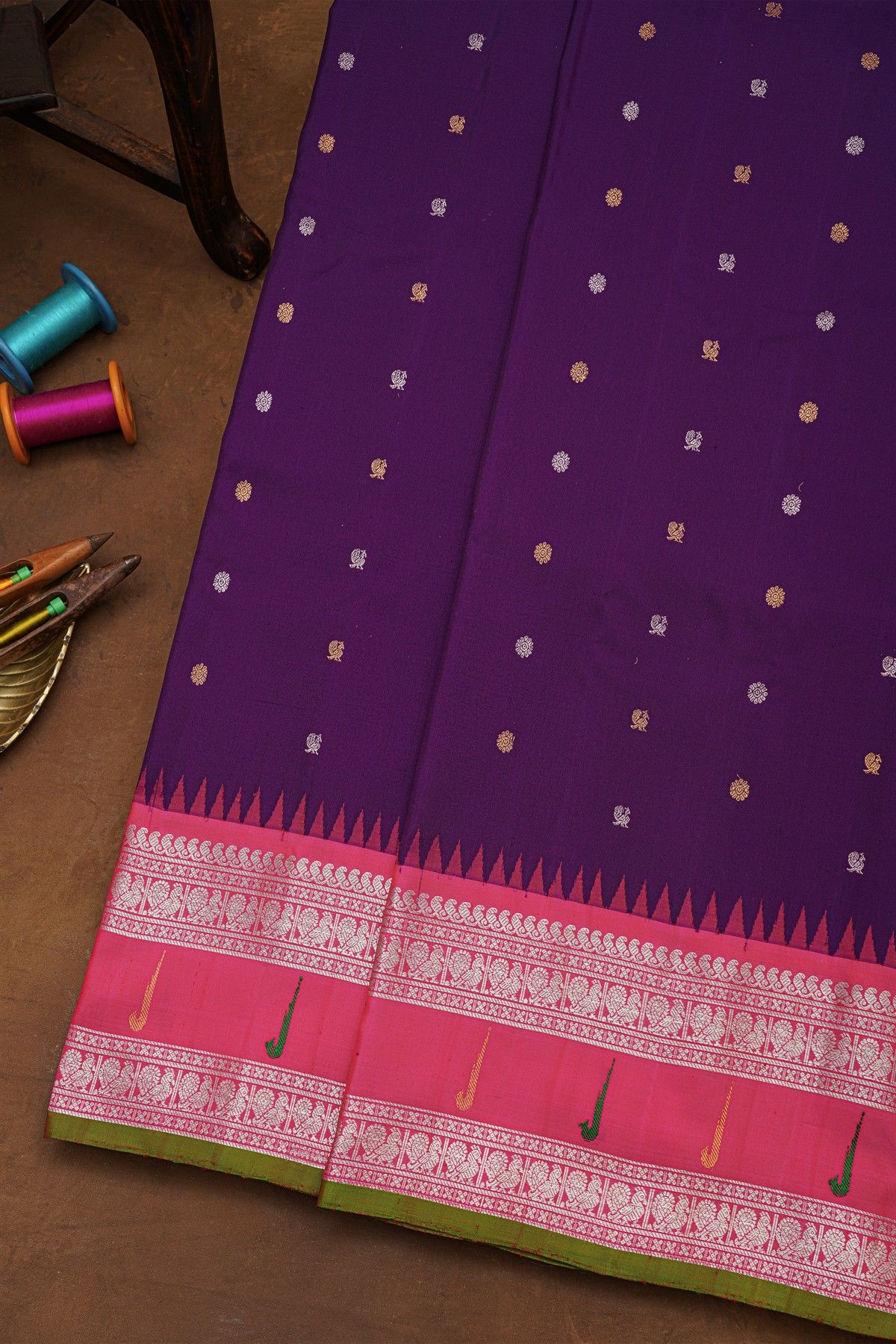 Gadwal Silk Violet Saree