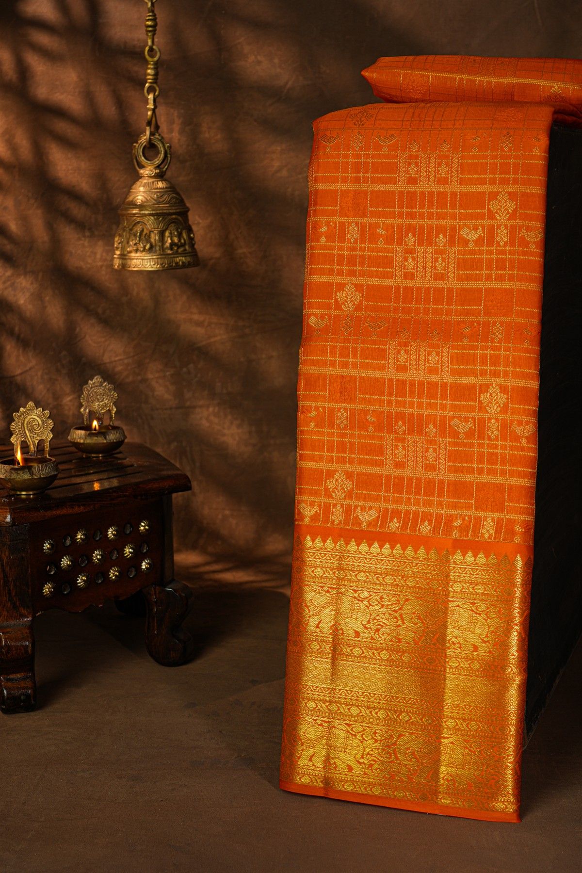 Kancheepuram Silk Orange Saree