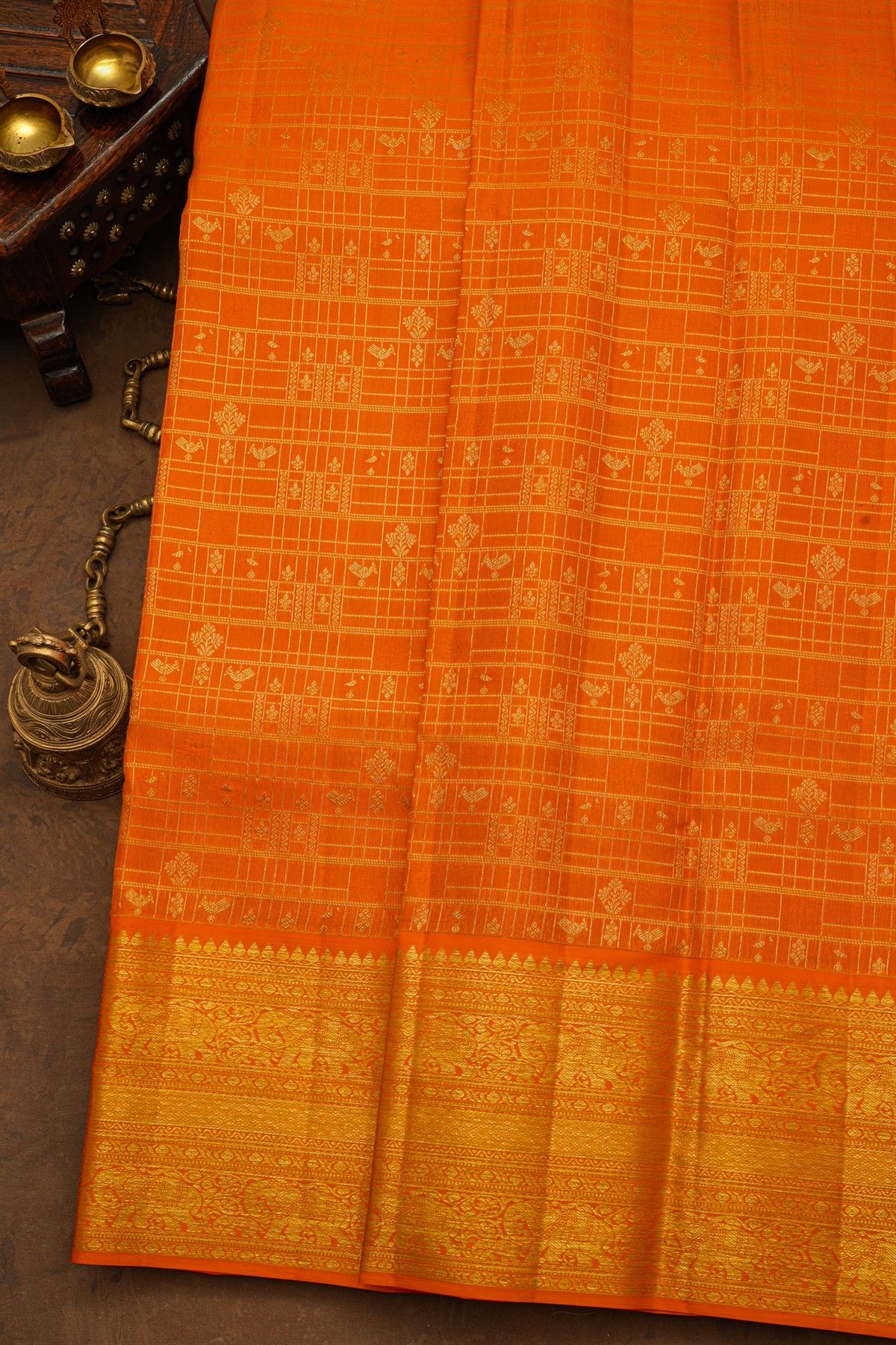 Kancheepuram Silk Orange Saree