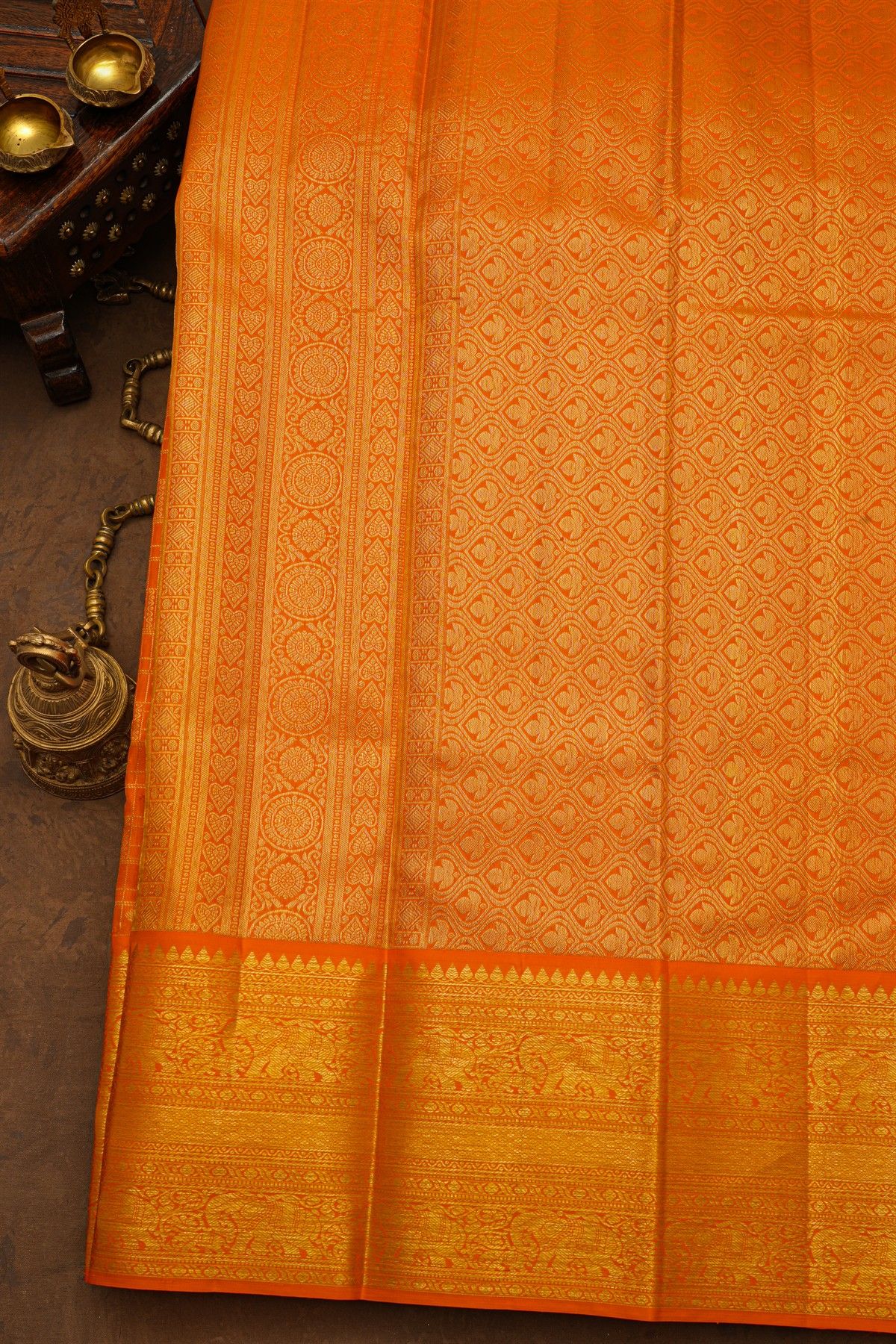 Kancheepuram Silk Orange Saree