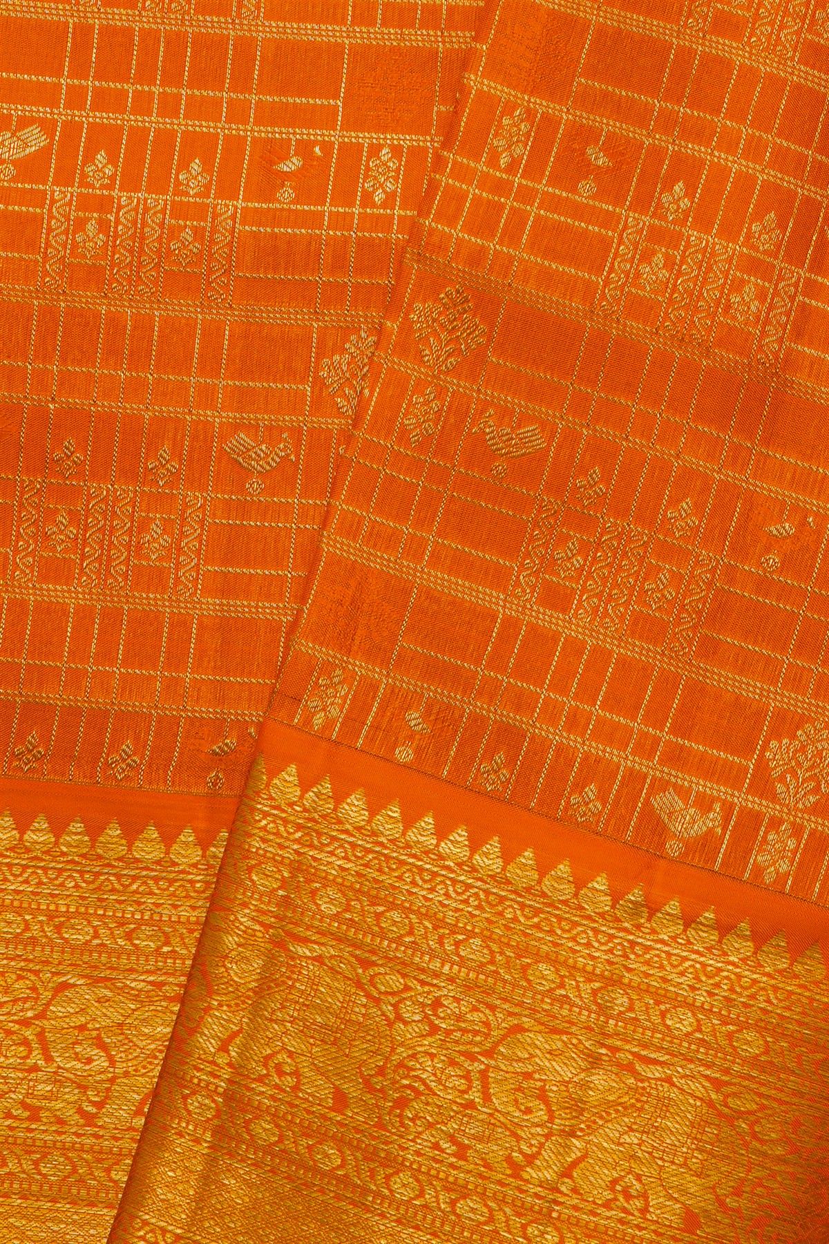 Kancheepuram Silk Orange Saree