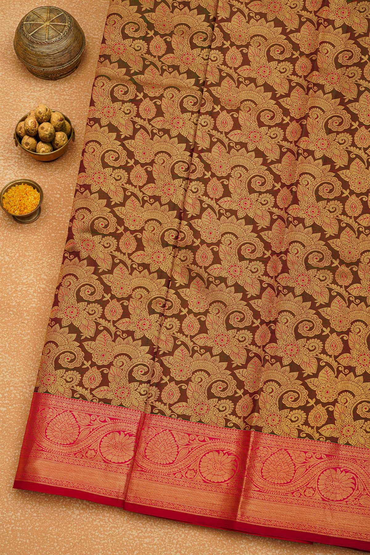 Kancheepuram Silk Dark Brown Saree