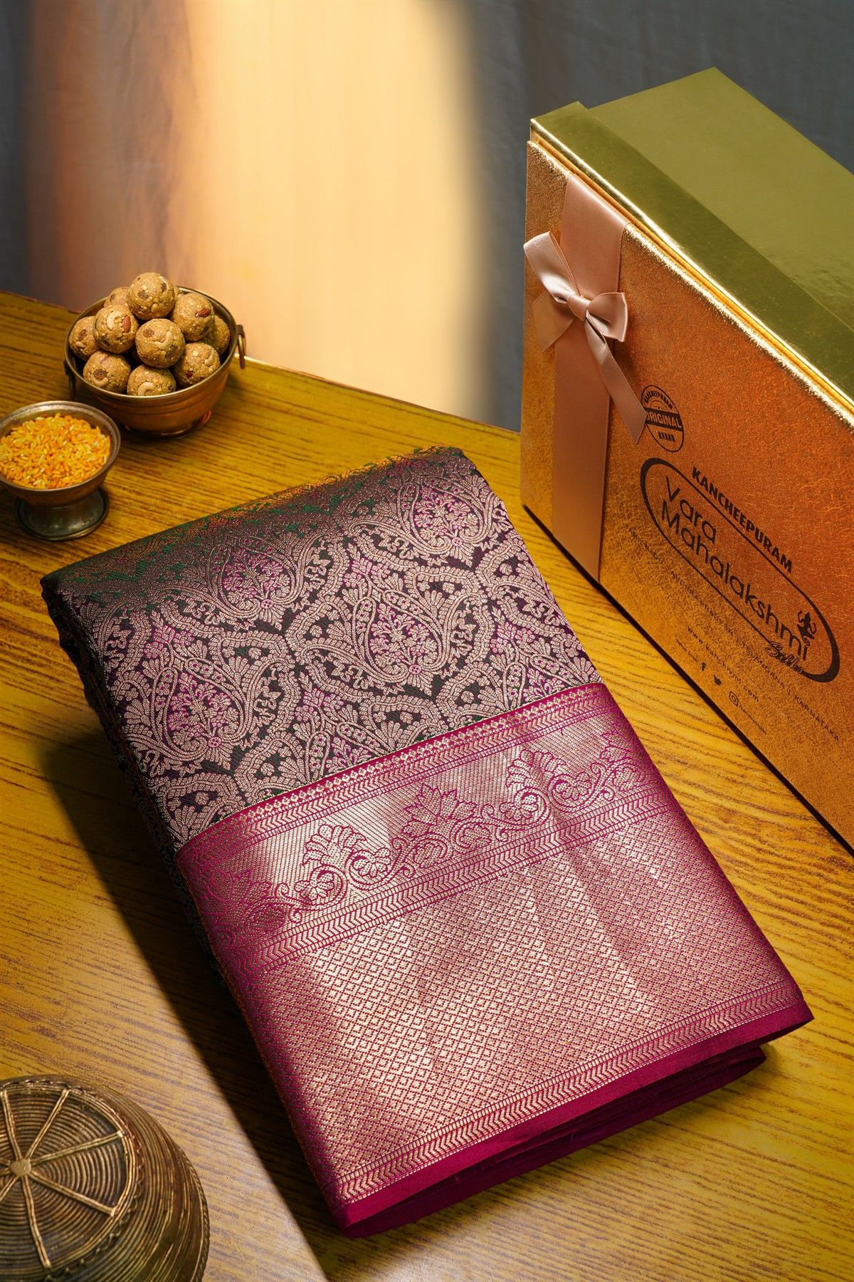 Kancheepuram Silk Dark Brown Saree