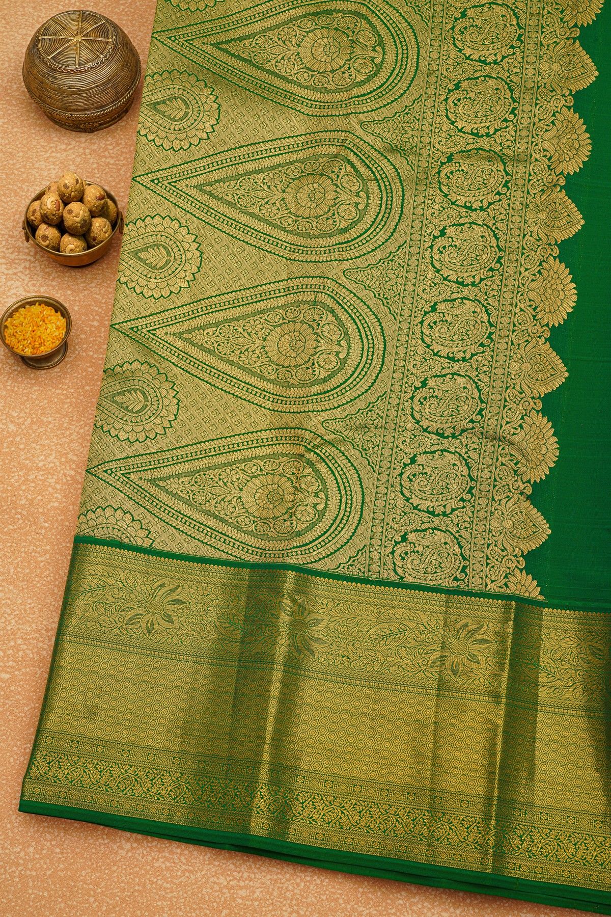 Kancheepuram Silk Bottle Green Saree