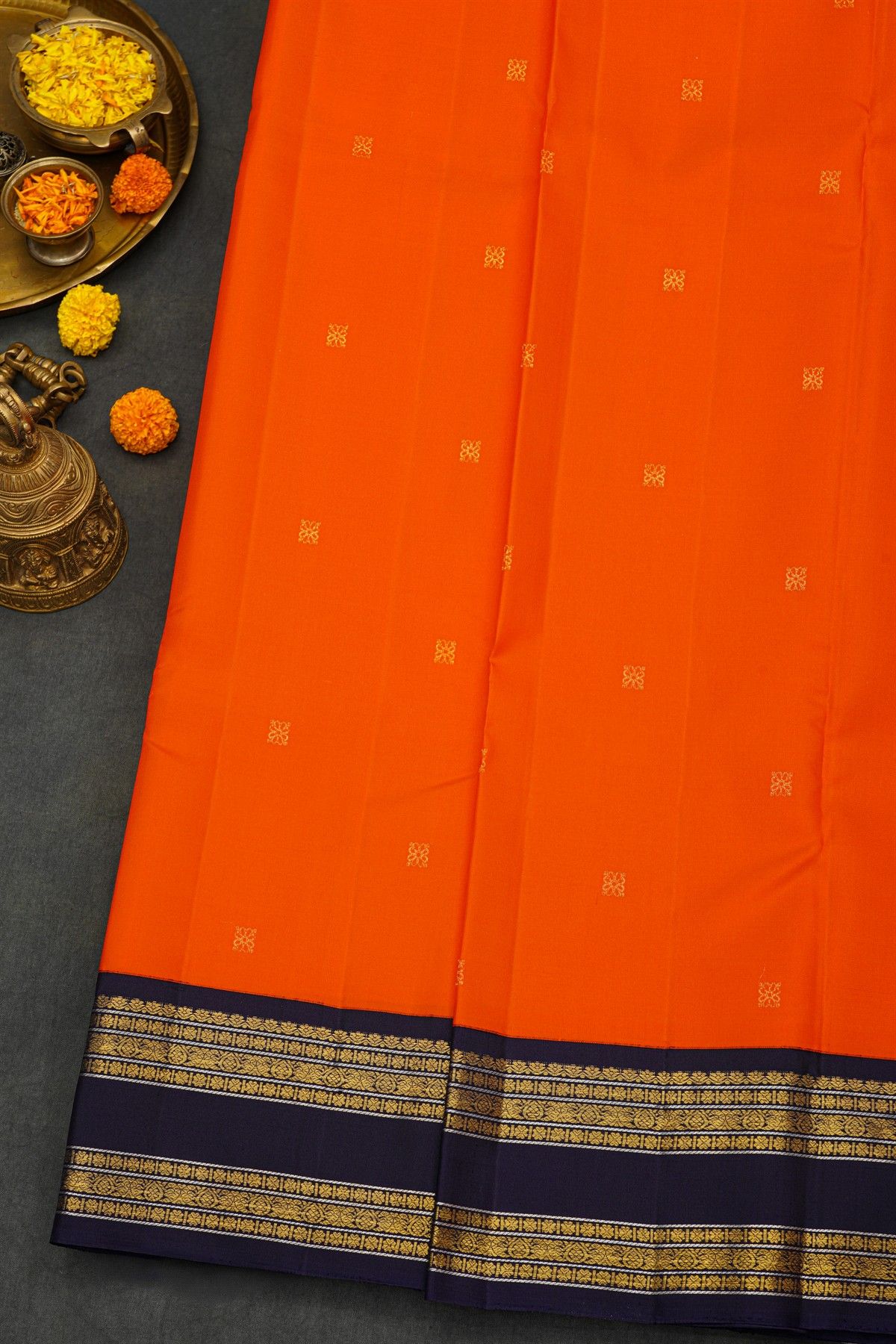 Kancheepuram Silk Orange Saree