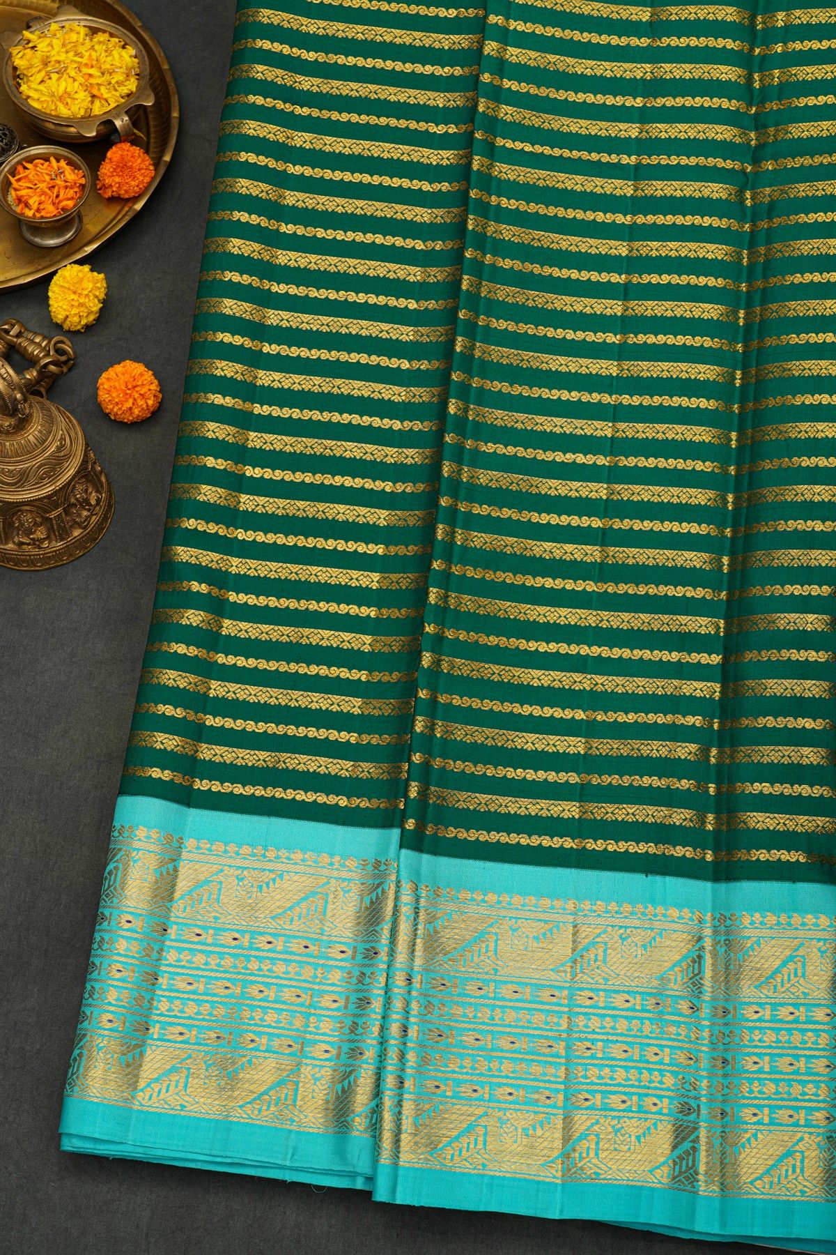Kancheepuram Silk Bottle Green Saree