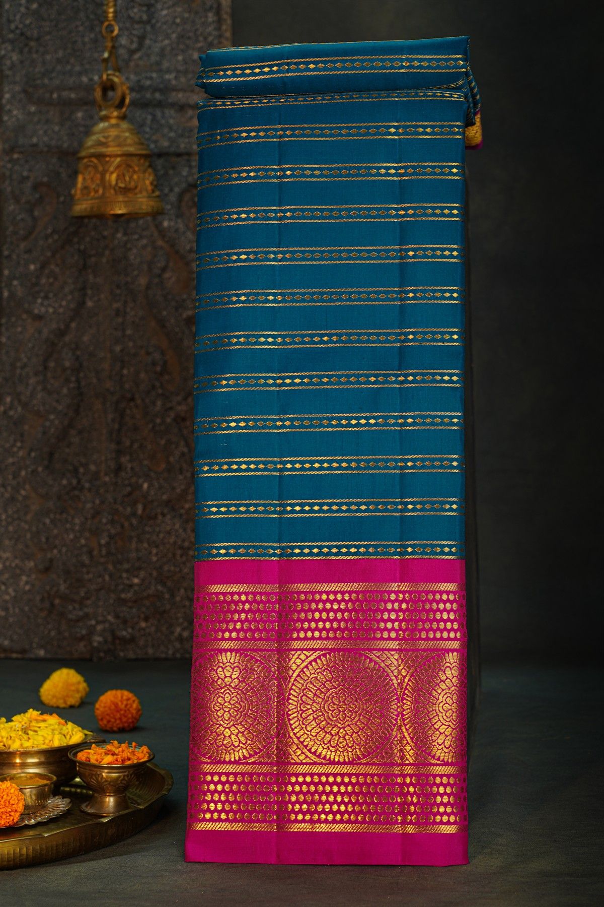Kancheepuram Silk Teal Blue Saree