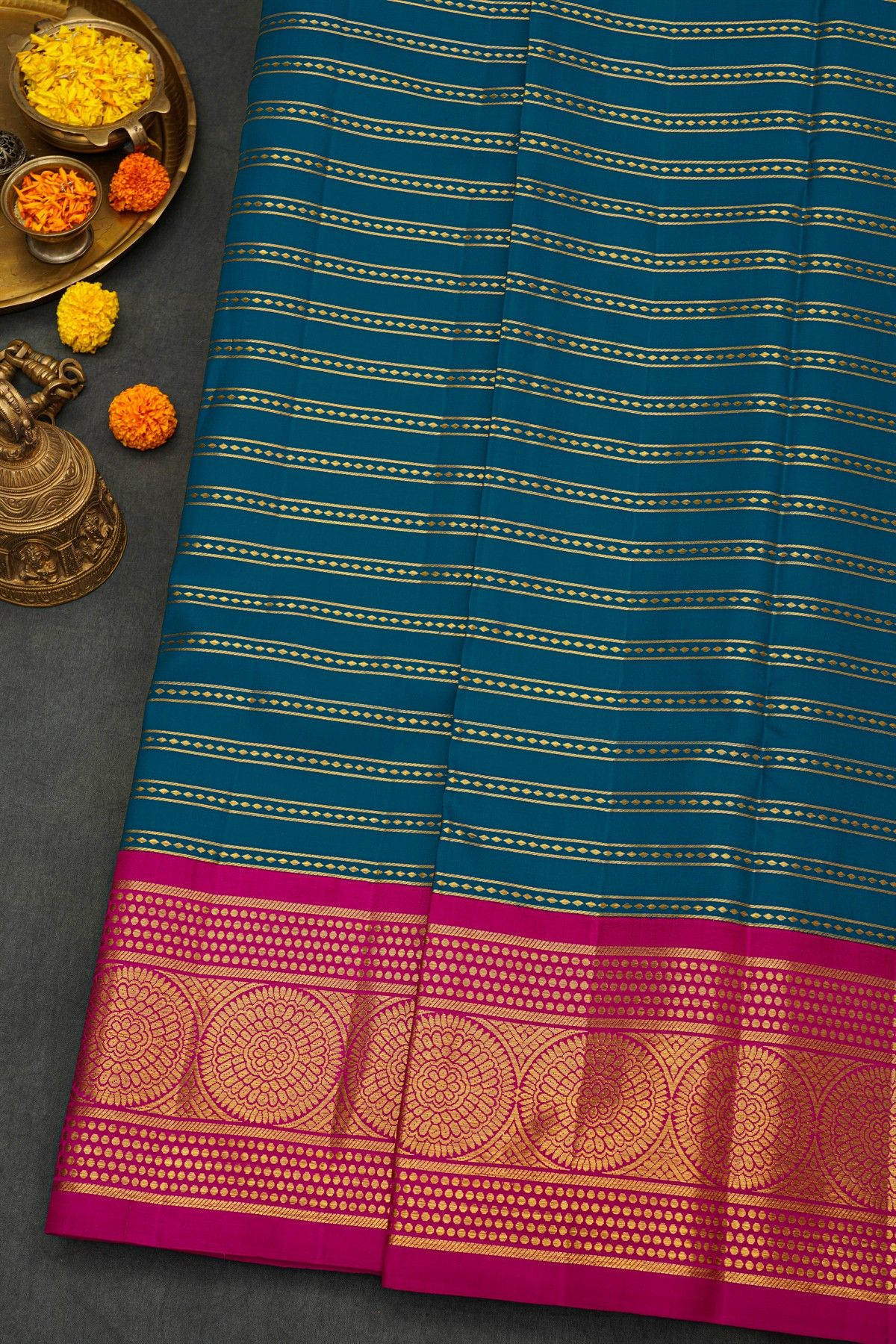 Kancheepuram Silk Teal Blue Saree