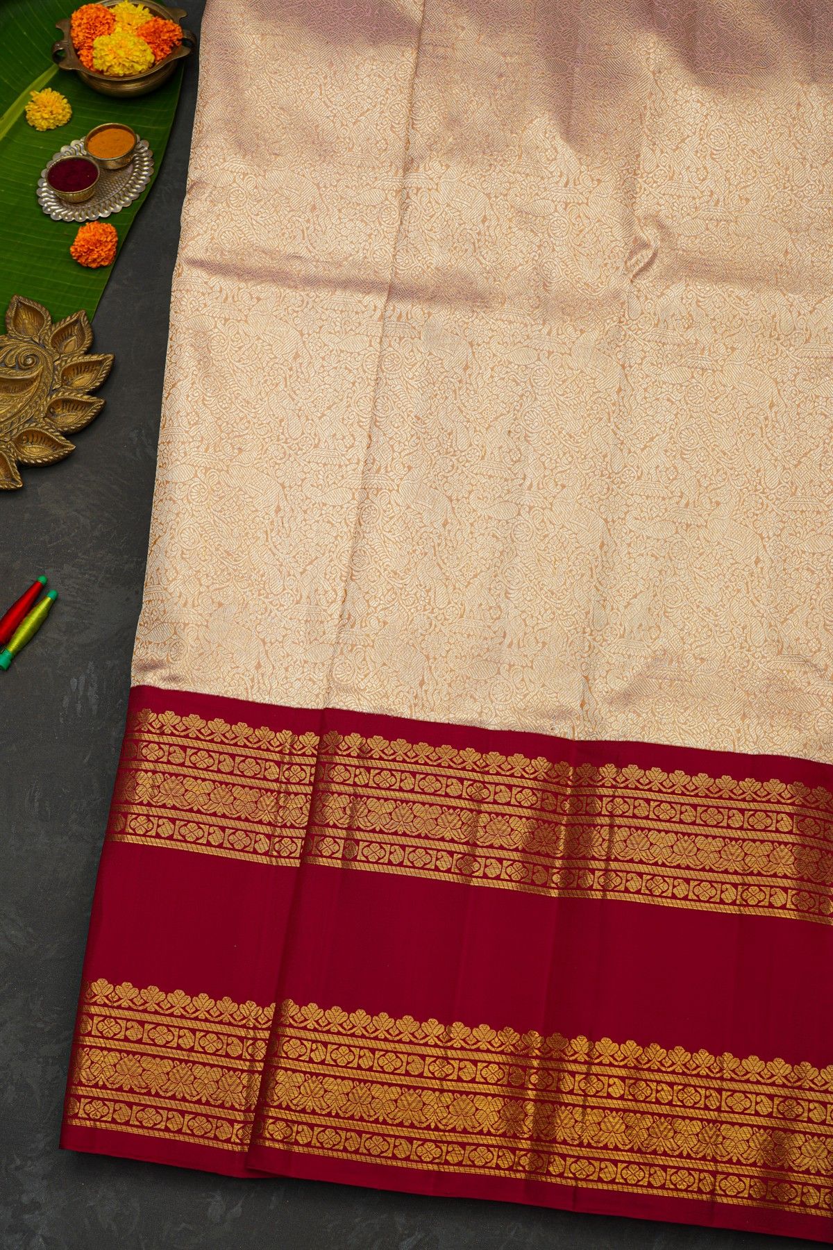Kanchipuram Silk Cream Saree