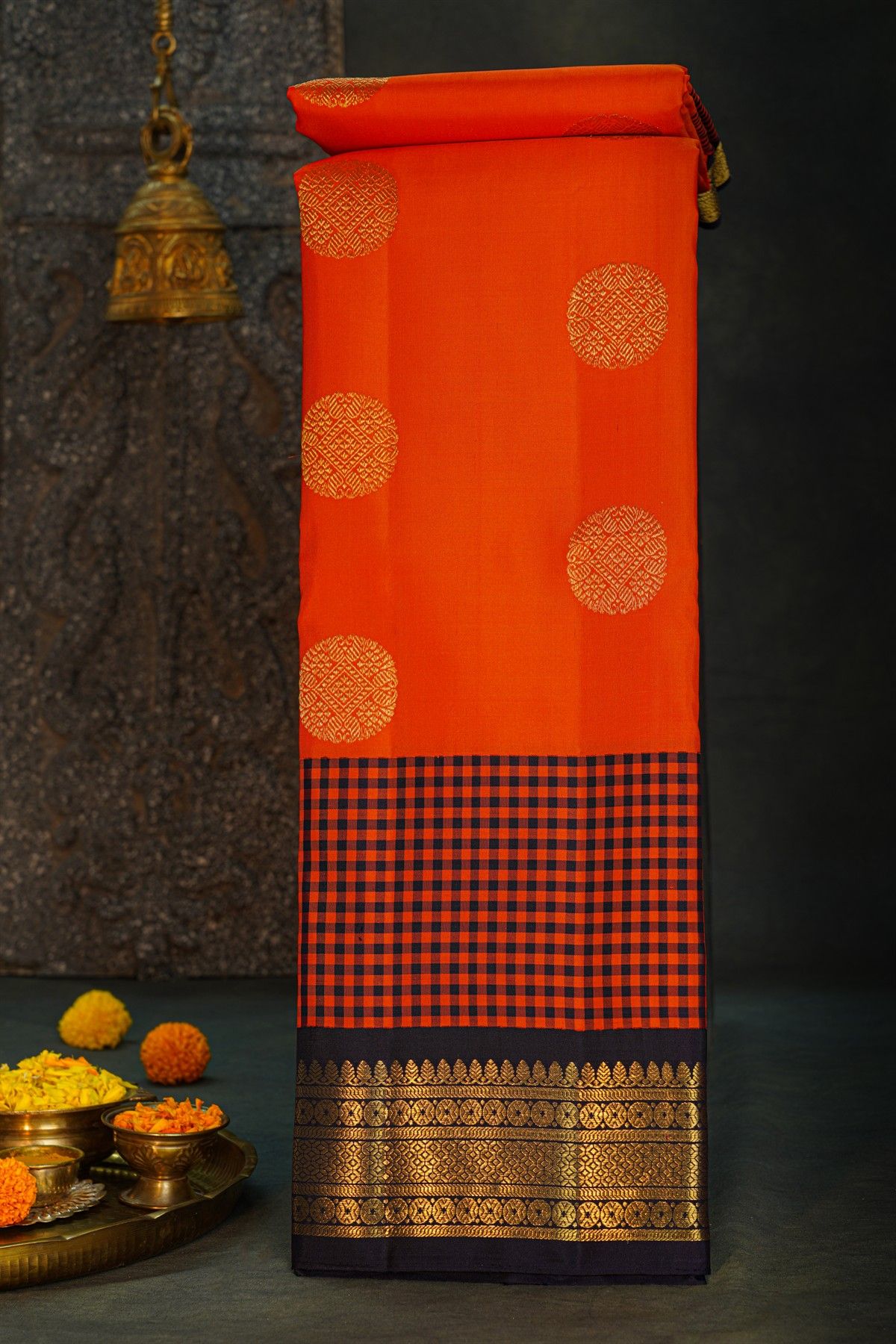 Kancheepuram Silk Orange Saree