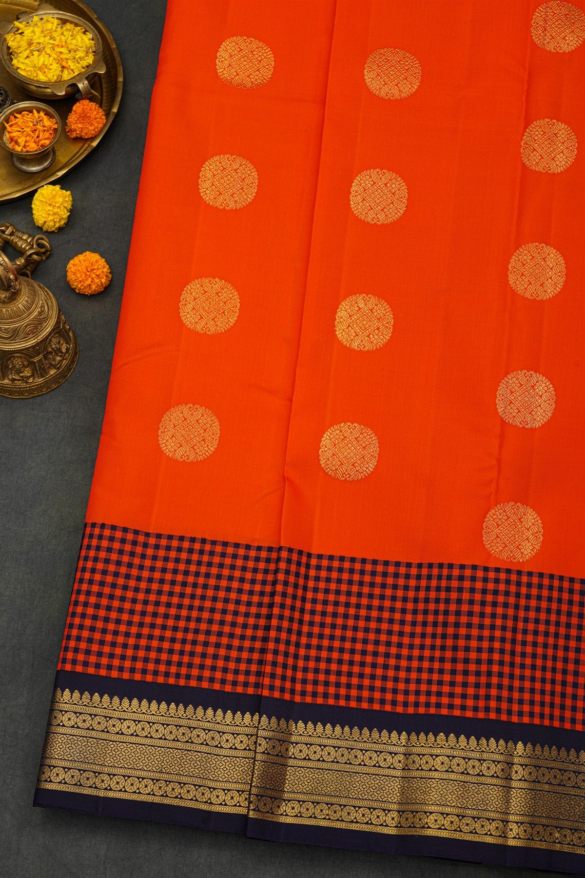 Kancheepuram Silk Orange Saree