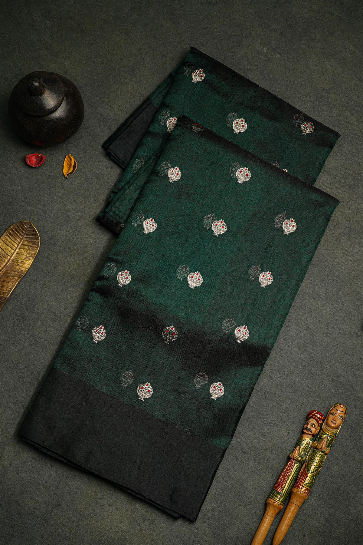 Chanderi Silk Bottle Green Saree