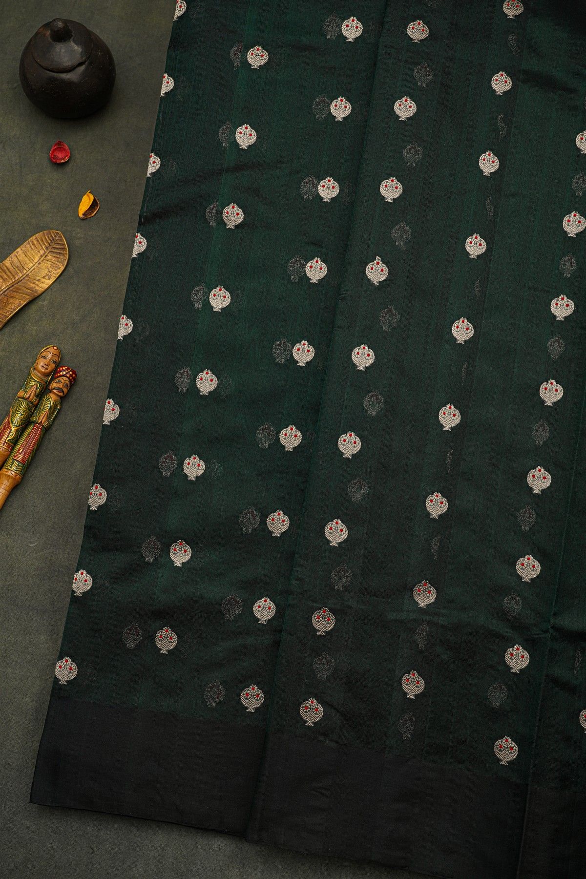 Chanderi Silk Bottle Green Saree