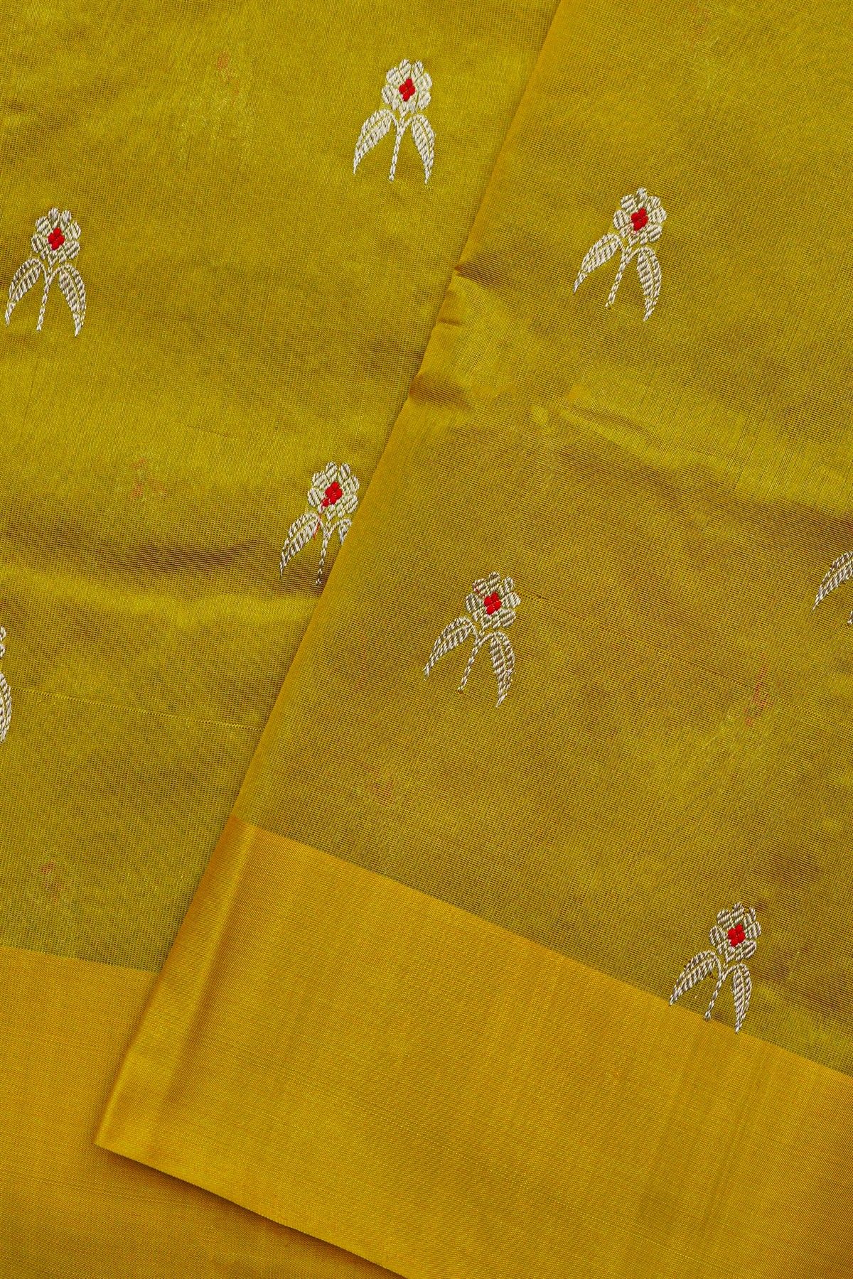 Chanderi Silk Lime Green Saree With Floral Buttis