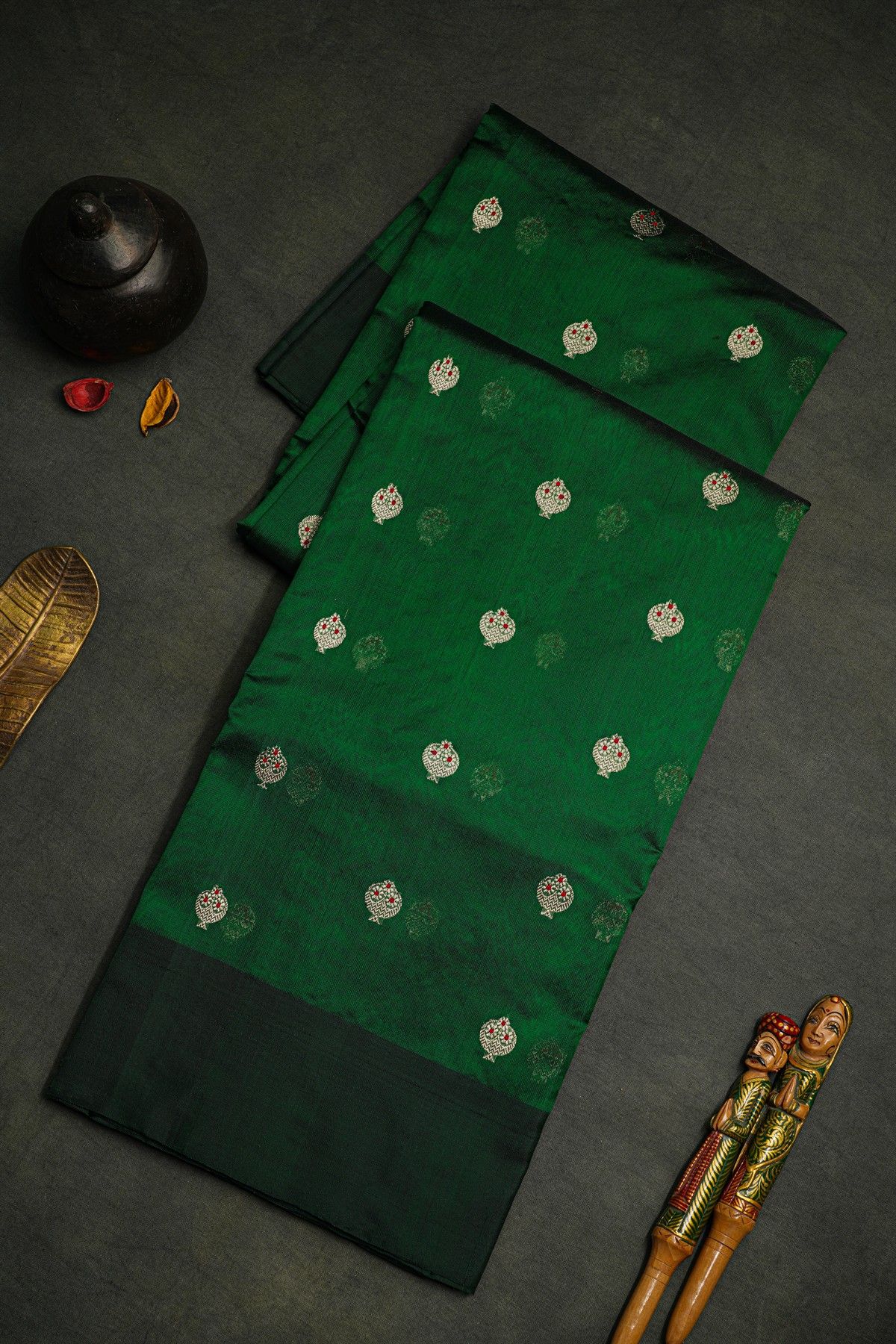 Chanderi Silk Bottle Green Saree