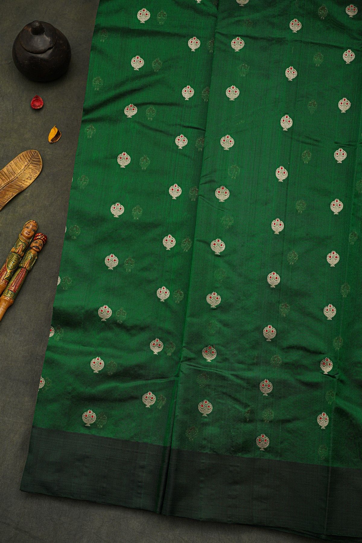Chanderi Silk Bottle Green Saree