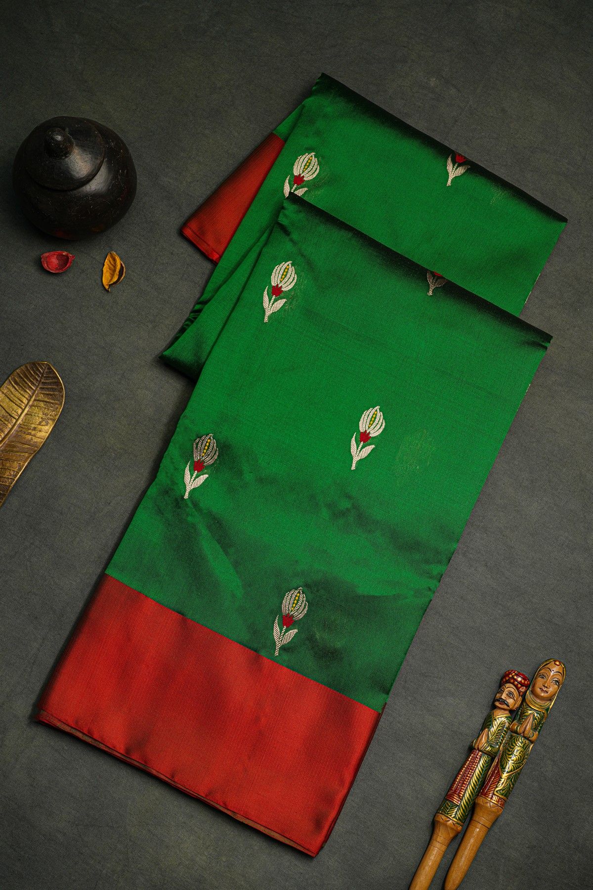 Chanderi Silk Bottle Green Saree