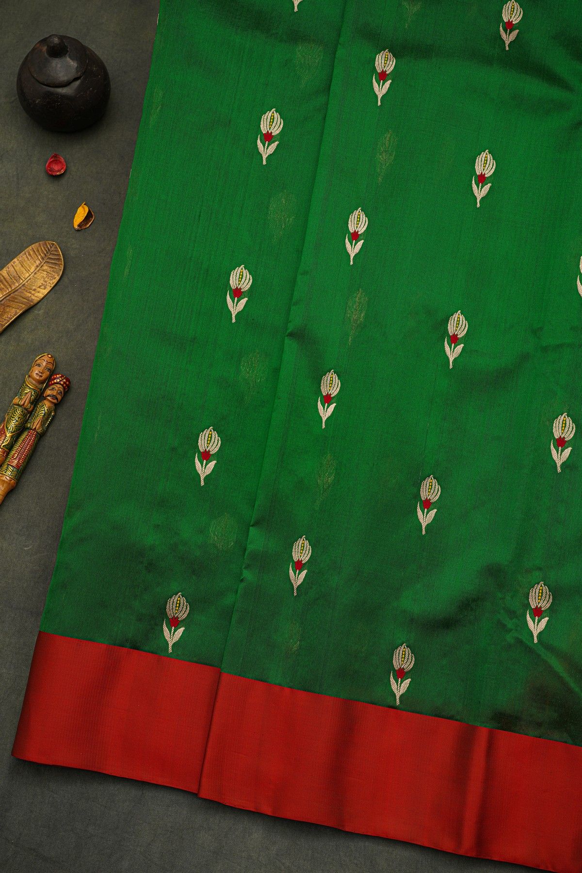 Chanderi Silk Bottle Green Saree
