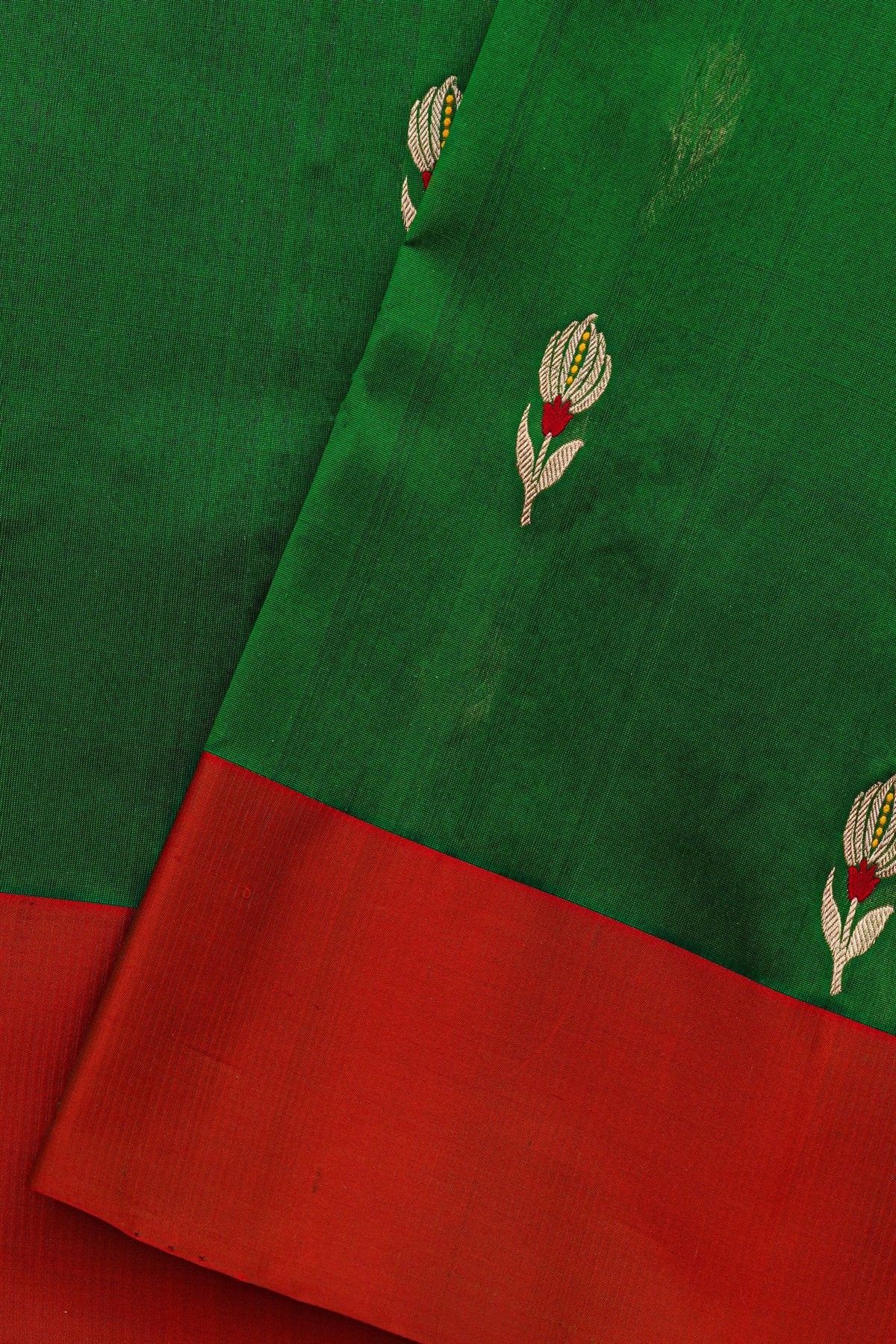 Chanderi Silk Bottle Green Saree
