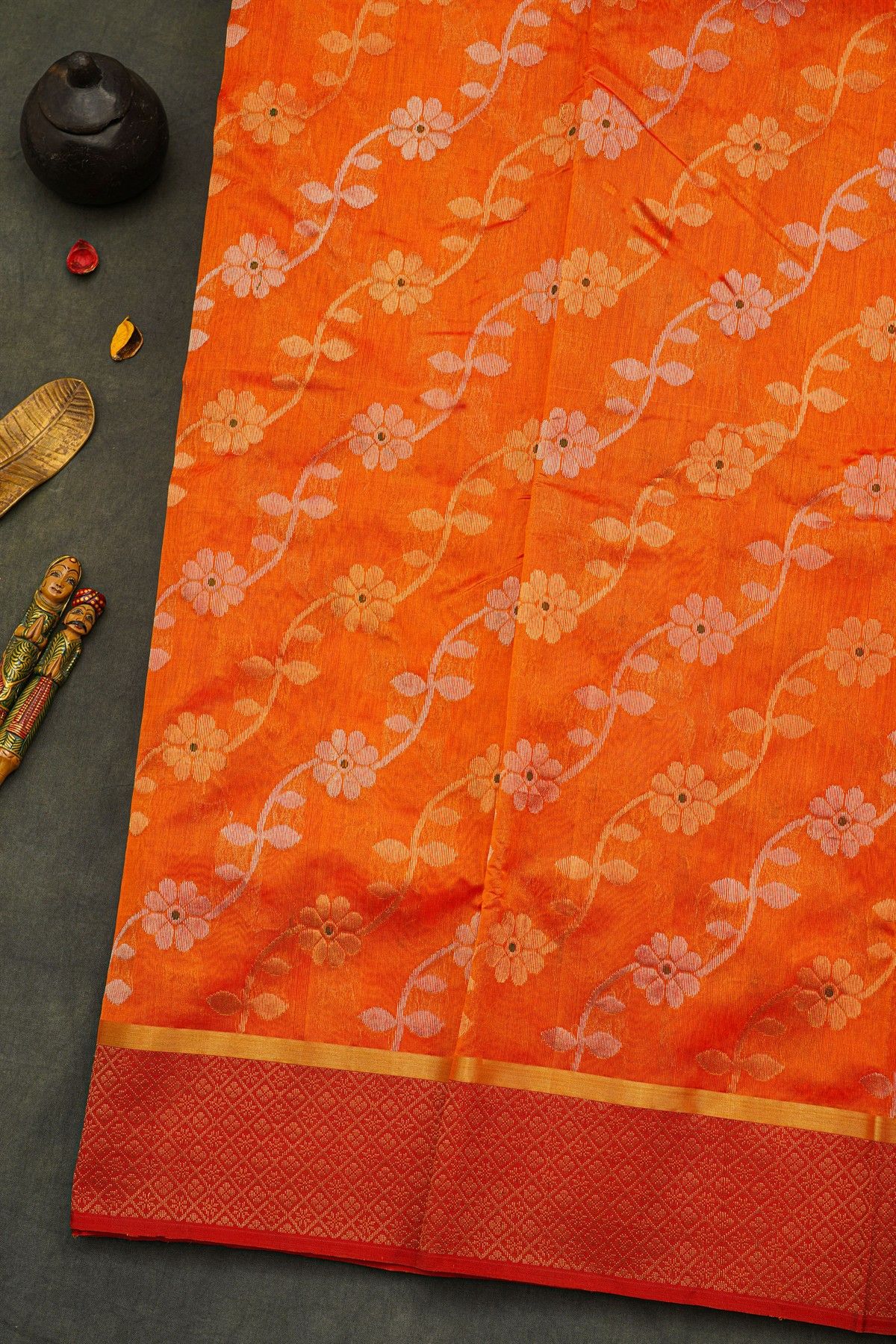 Chanderi Silk Orange Saree