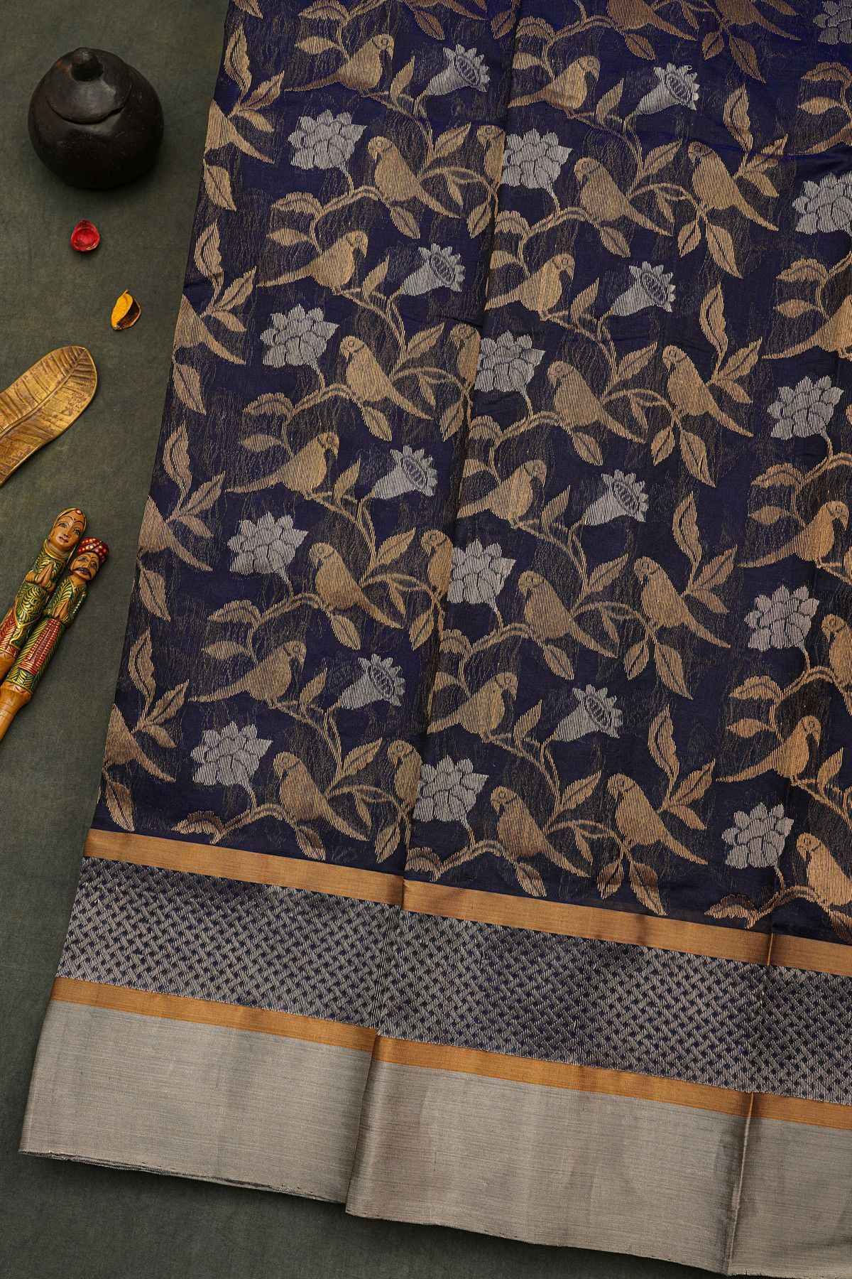 Chanderi Silk Navy Blue Saree