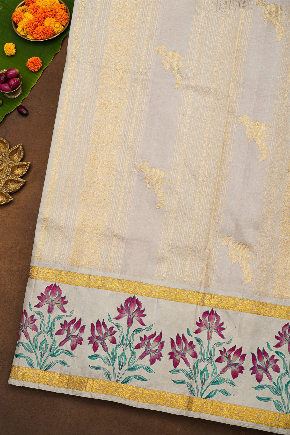 Gadwal Silk Magenta Hand-Painted Saree