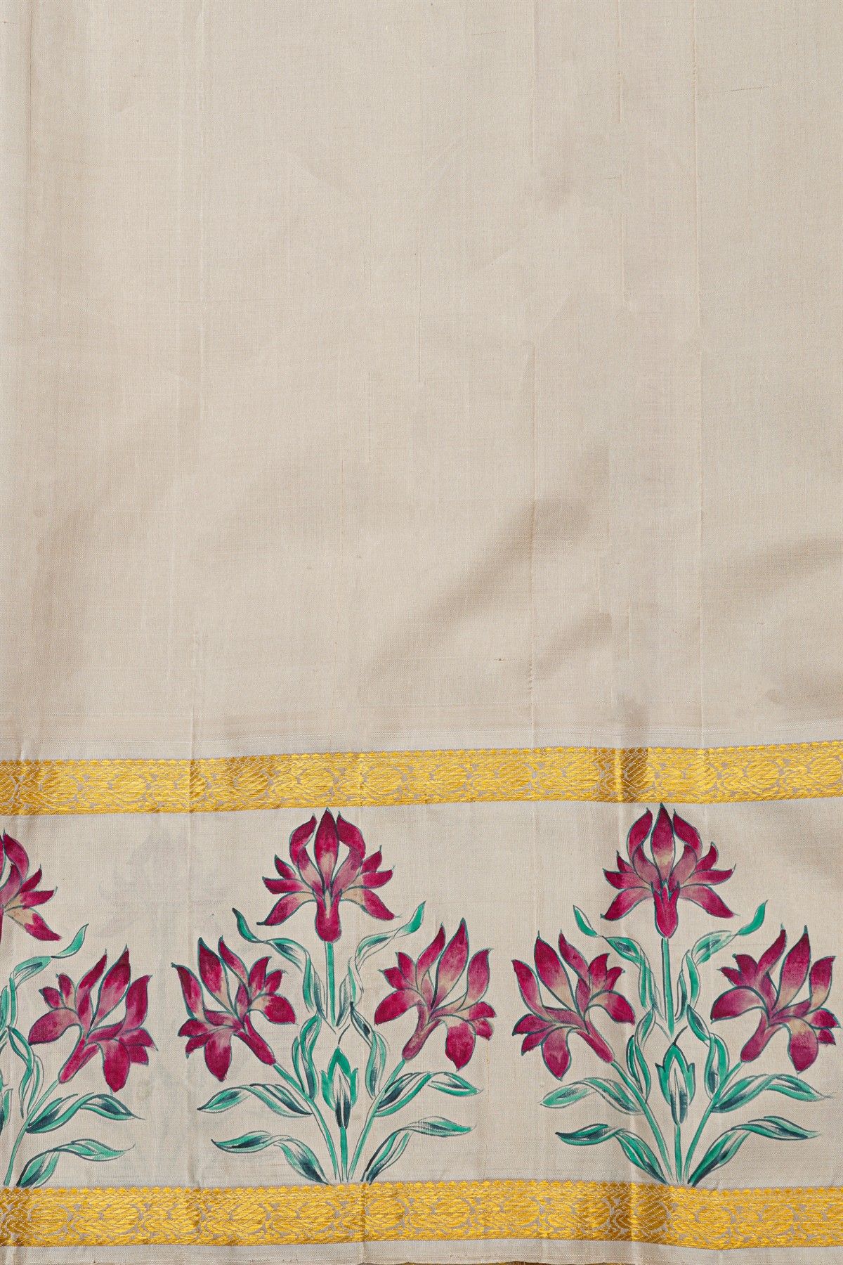 Gadwal Silk Magenta Hand-Painted Saree