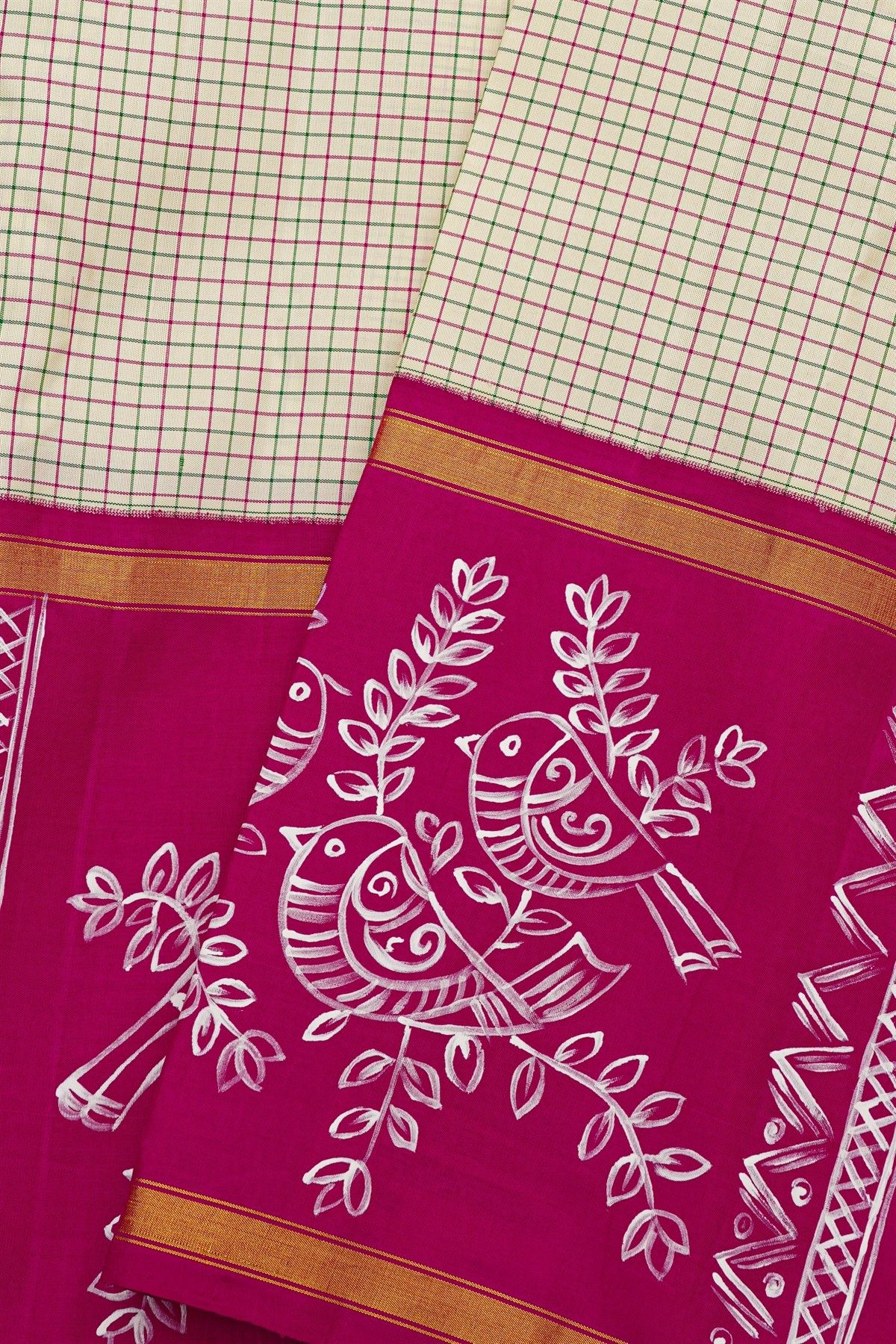 Gadwal Silk Off White Hand-Painted Saree