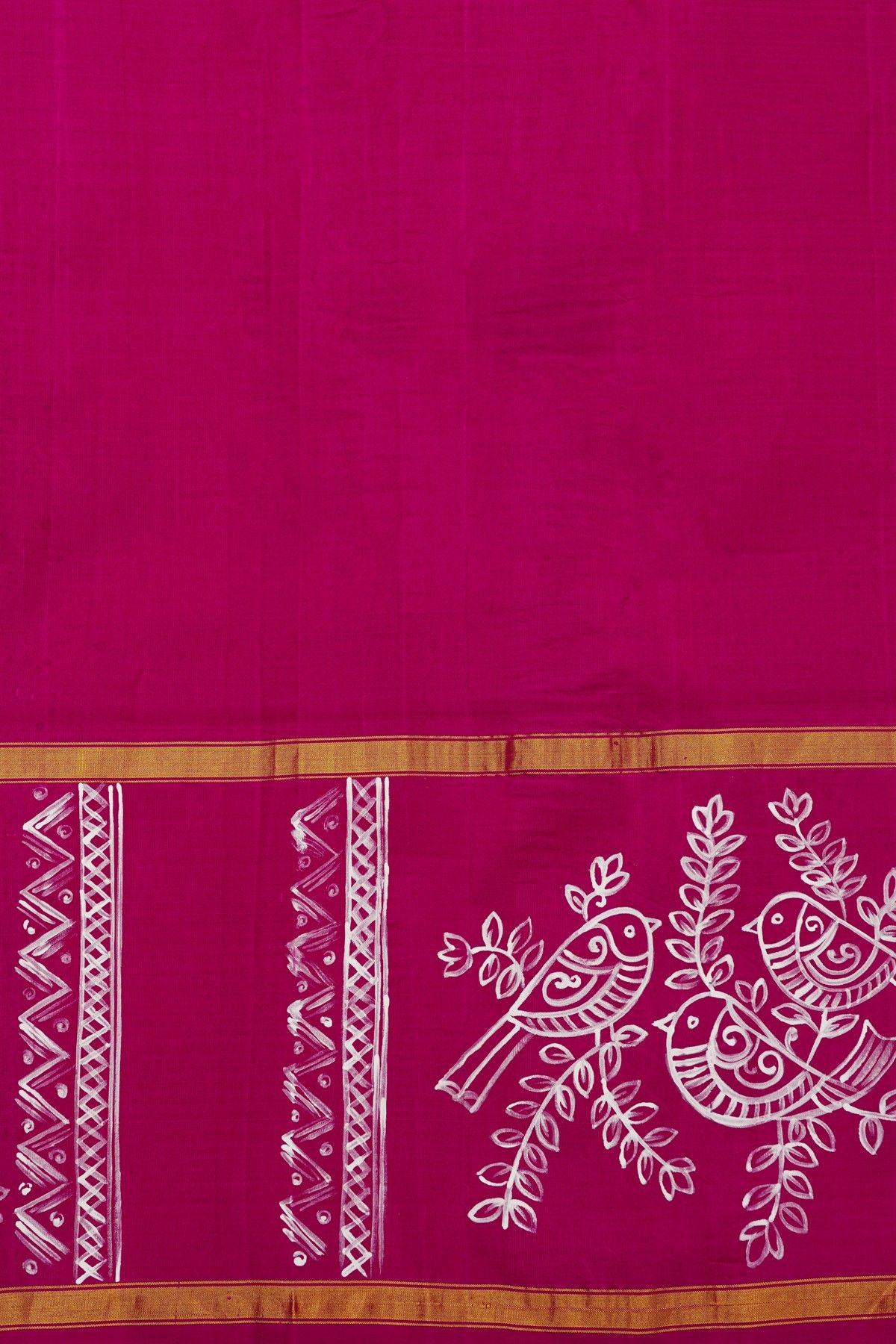 Gadwal Silk Off White Hand-Painted Saree