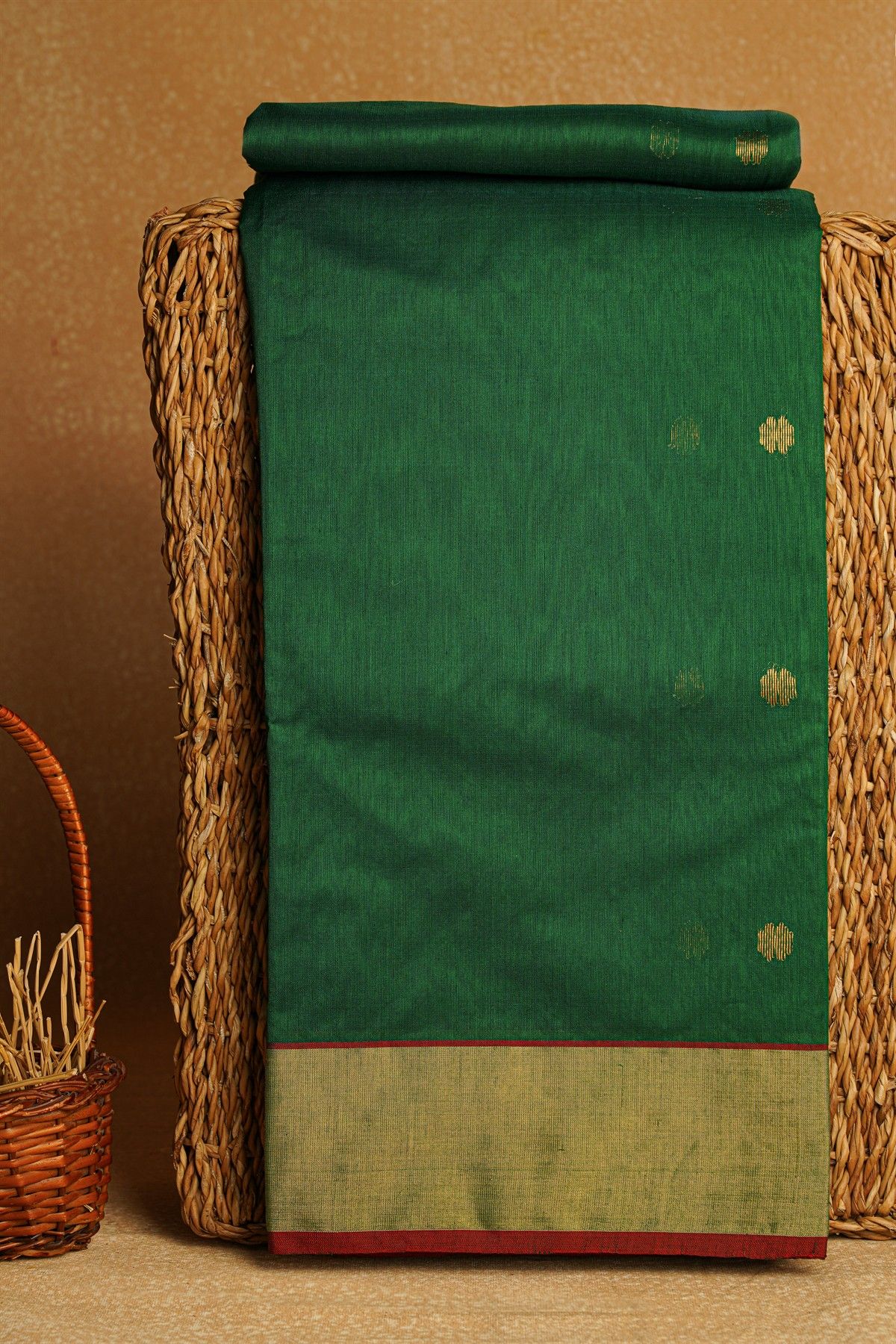 Chanderi Sico Bottle Green Saree