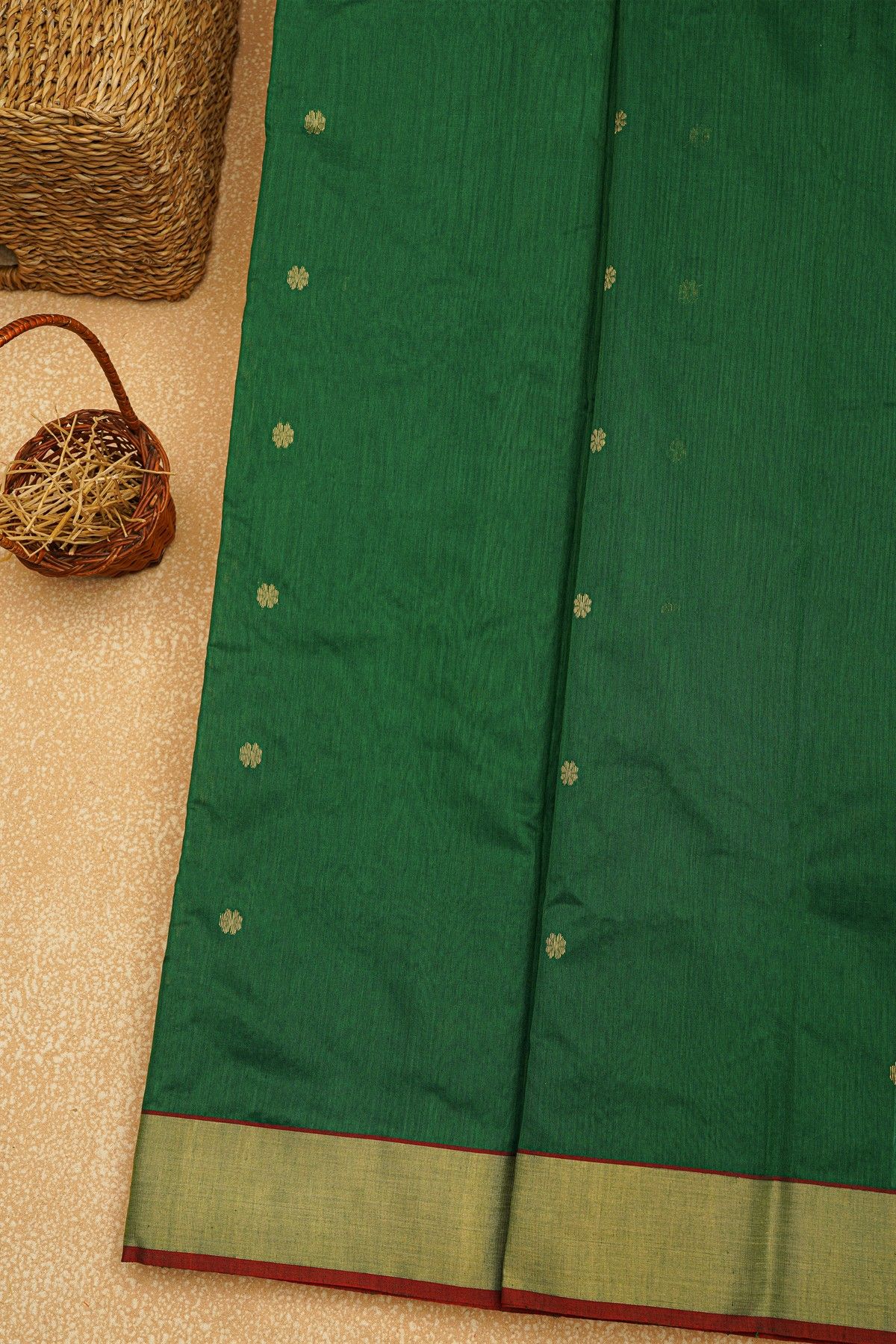 Chanderi Sico Bottle Green Saree