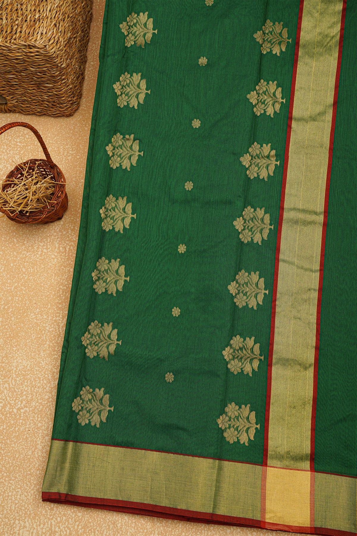 Chanderi Sico Bottle Green Saree