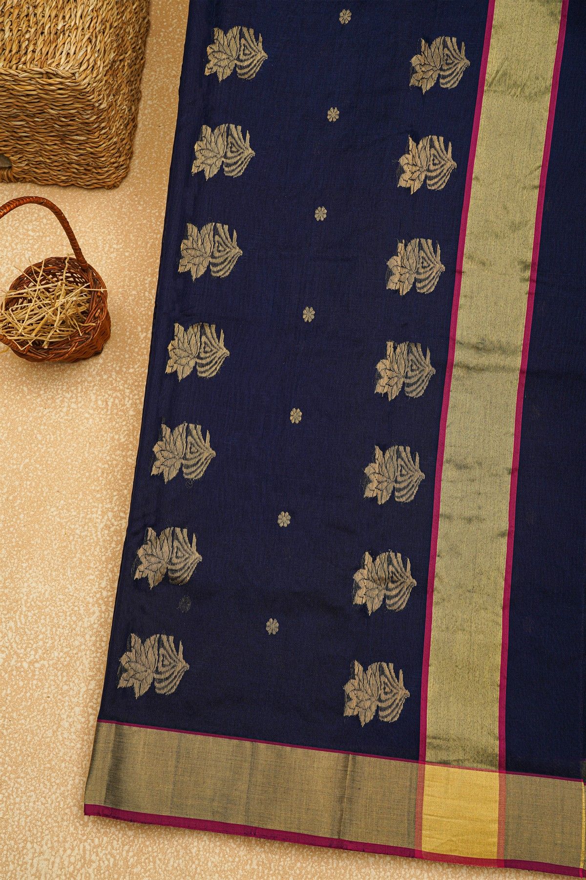 Chanderi Sico Navy Blue Saree