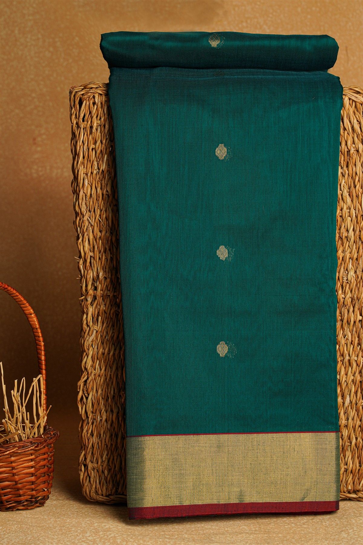 Chanderi Sico Peacock Green Saree