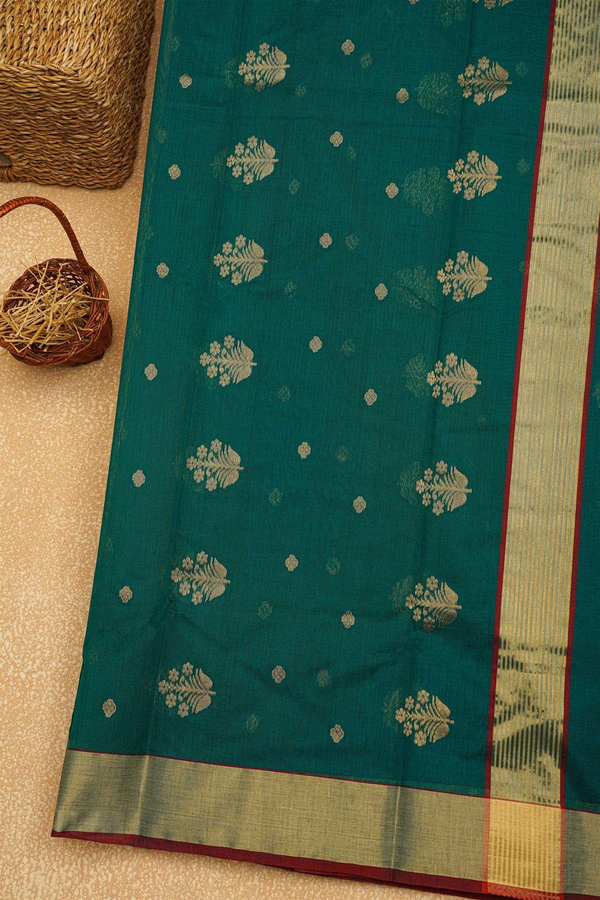Chanderi Sico Peacock Green Saree