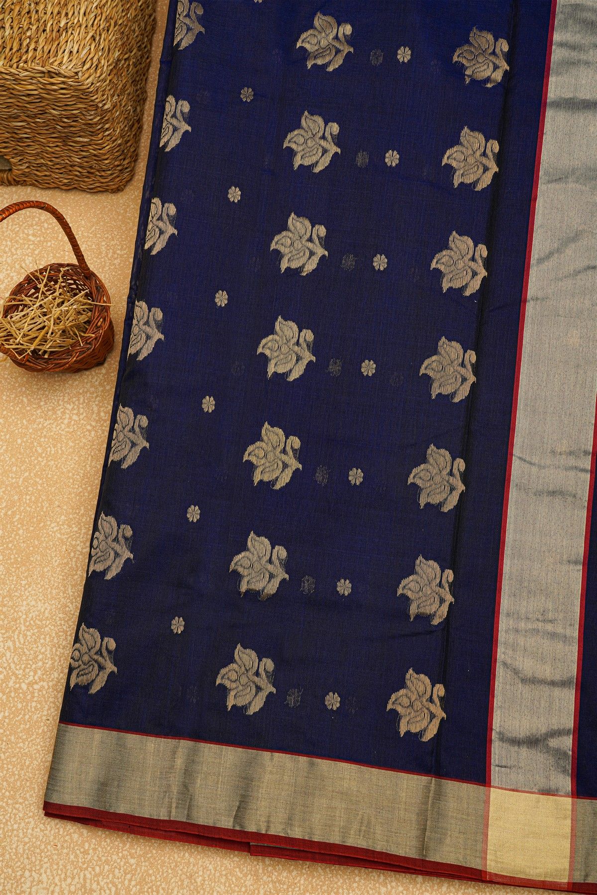Chanderi Sico Navy Blue Saree