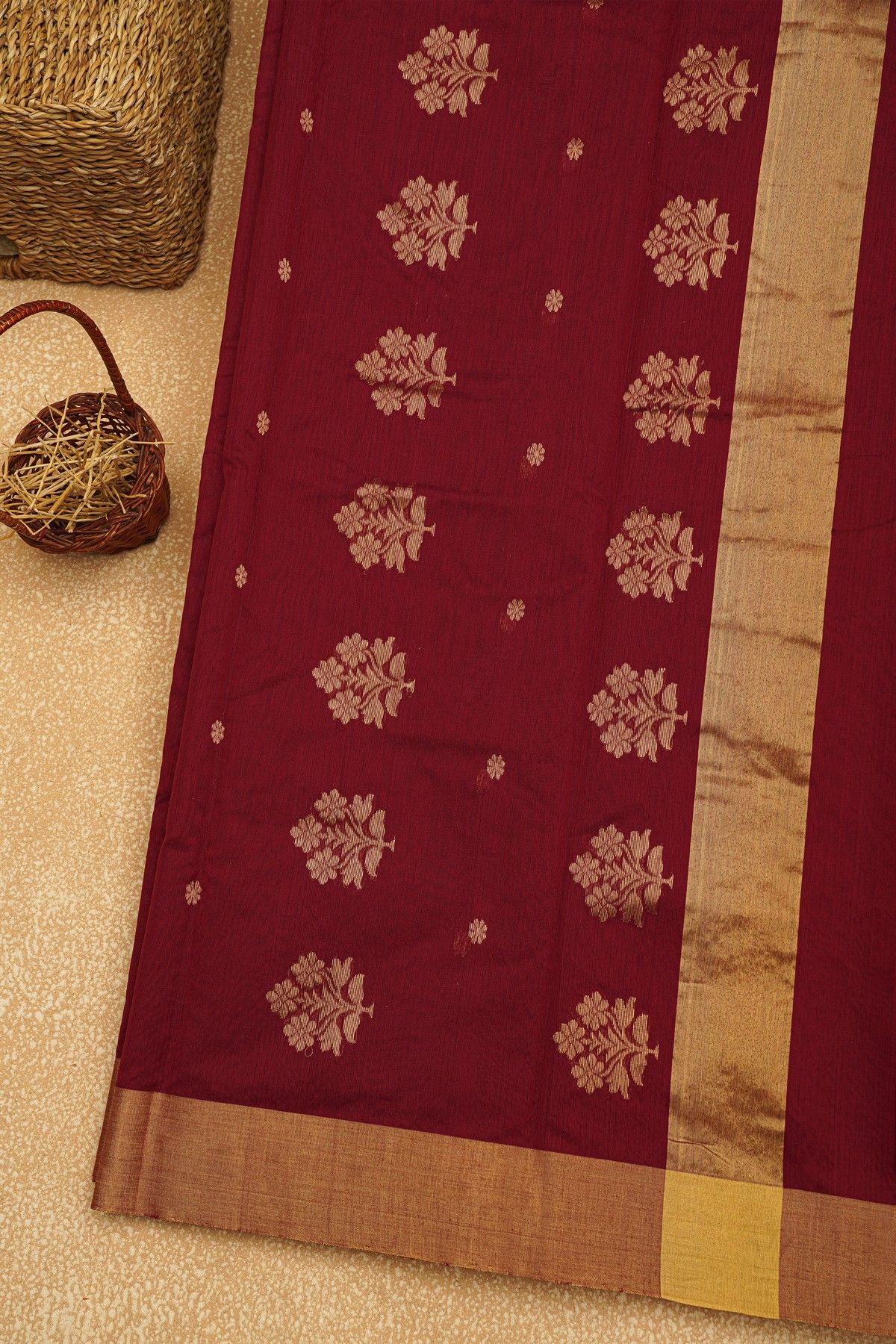 Chanderi Sico Maroon Saree