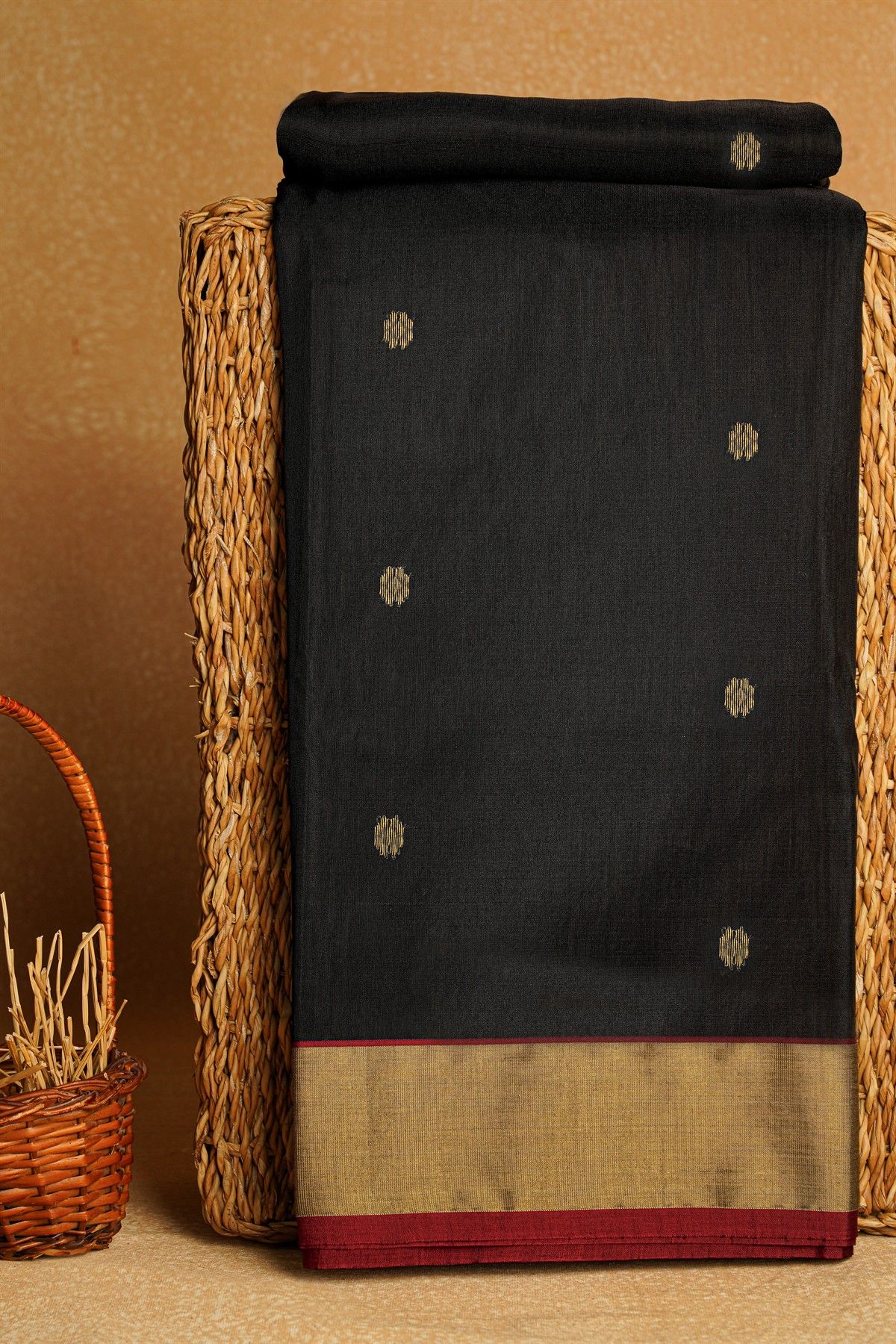 Chanderi Sico Black Saree