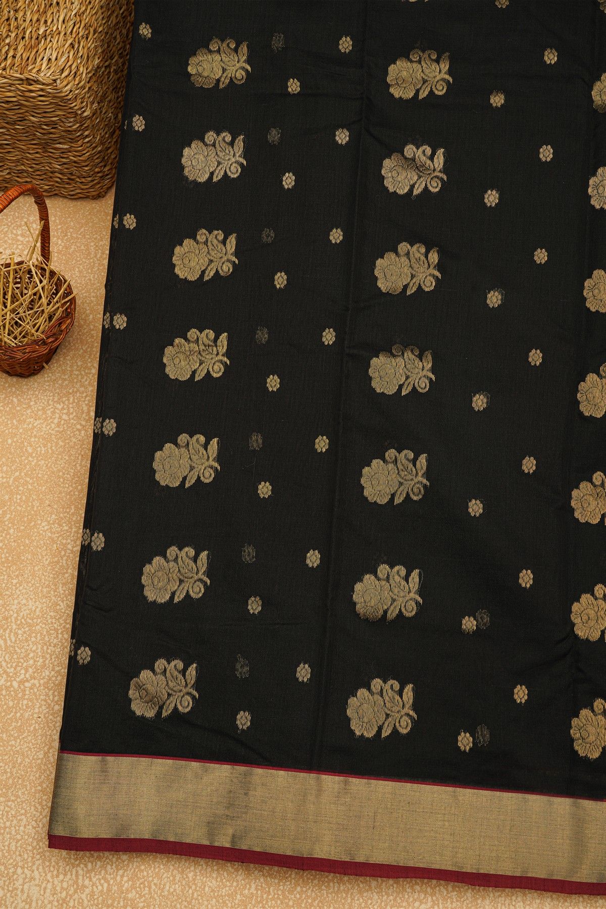 Chanderi Sico Black Saree
