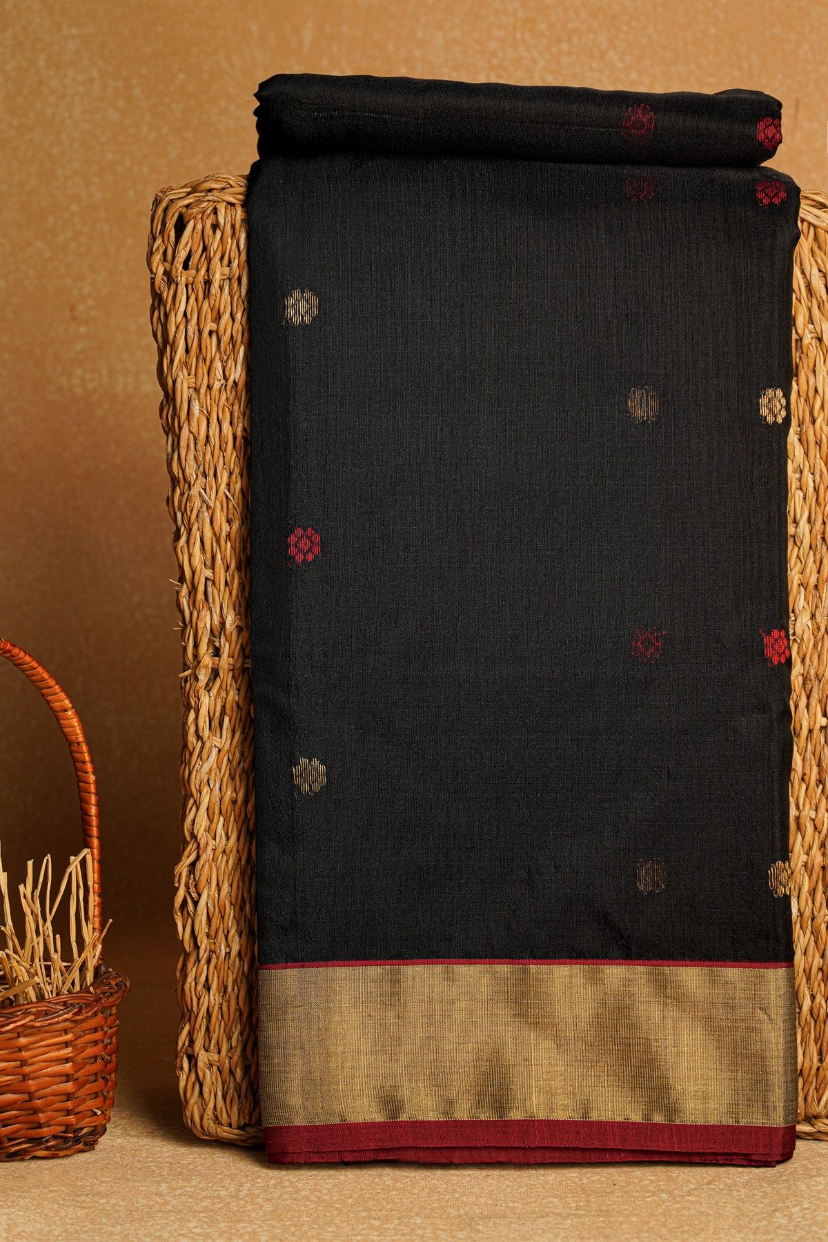 Chanderi Sico Black Saree