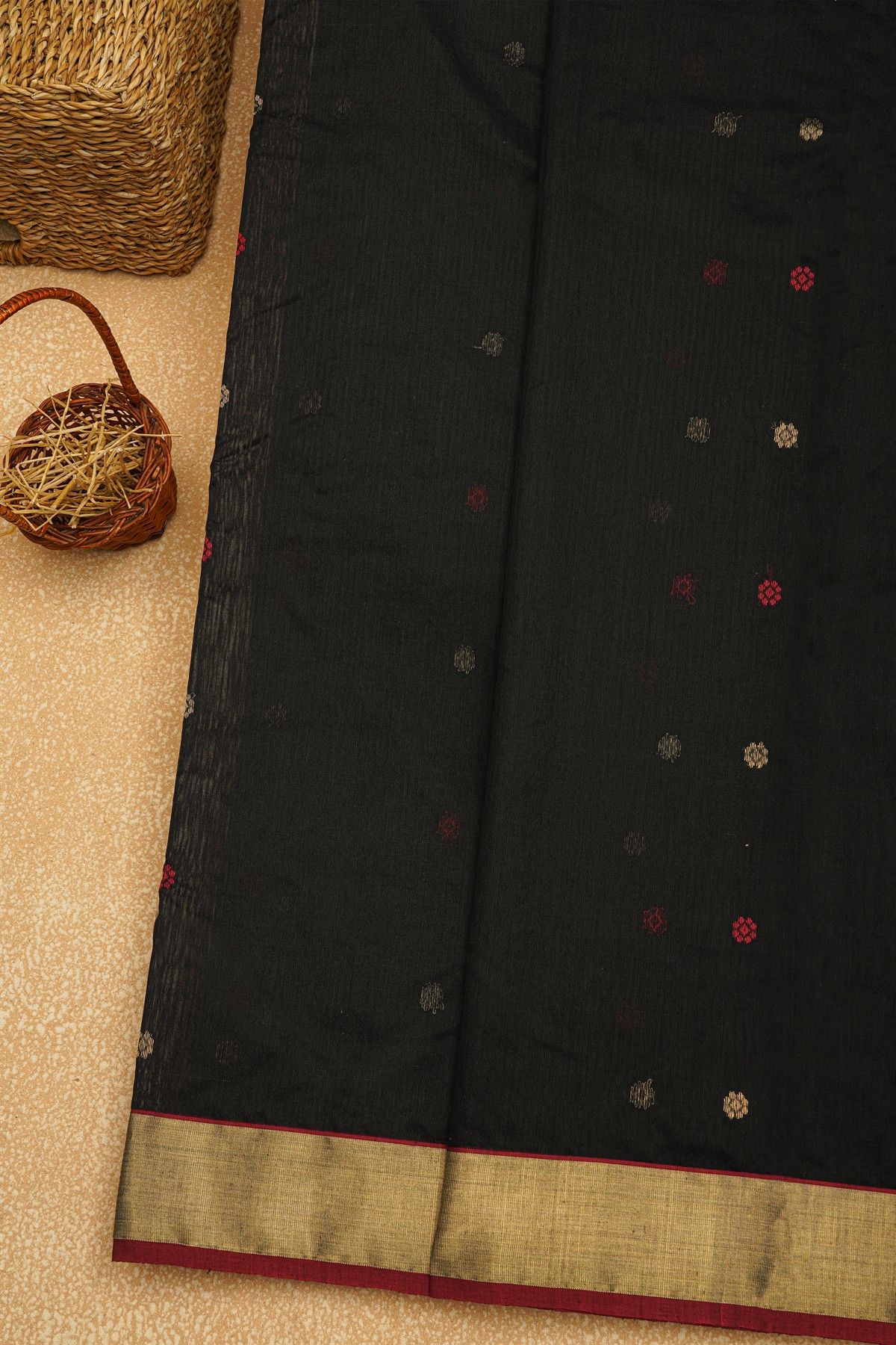 Chanderi Sico Black Saree