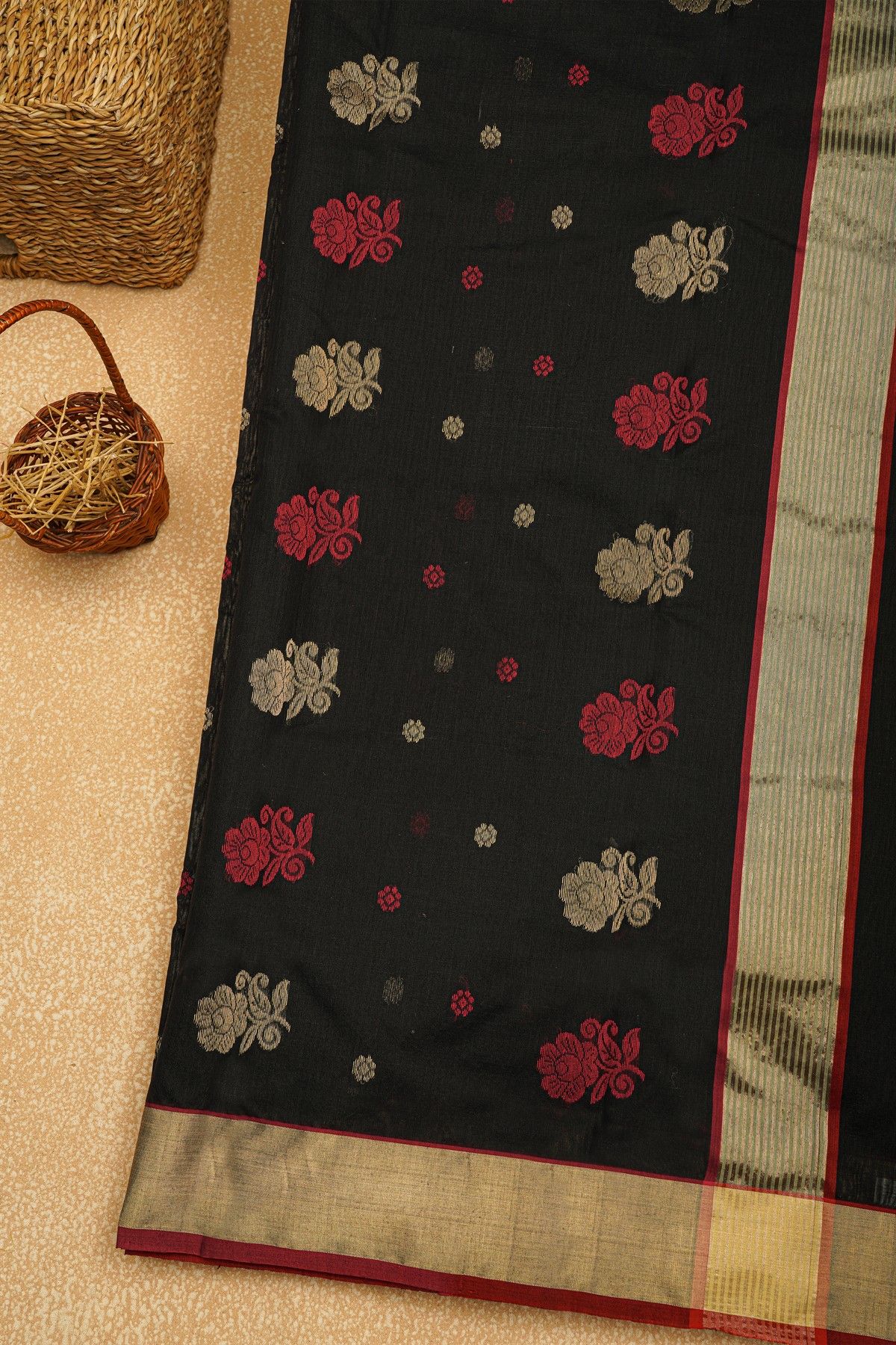 Chanderi Sico Black Saree