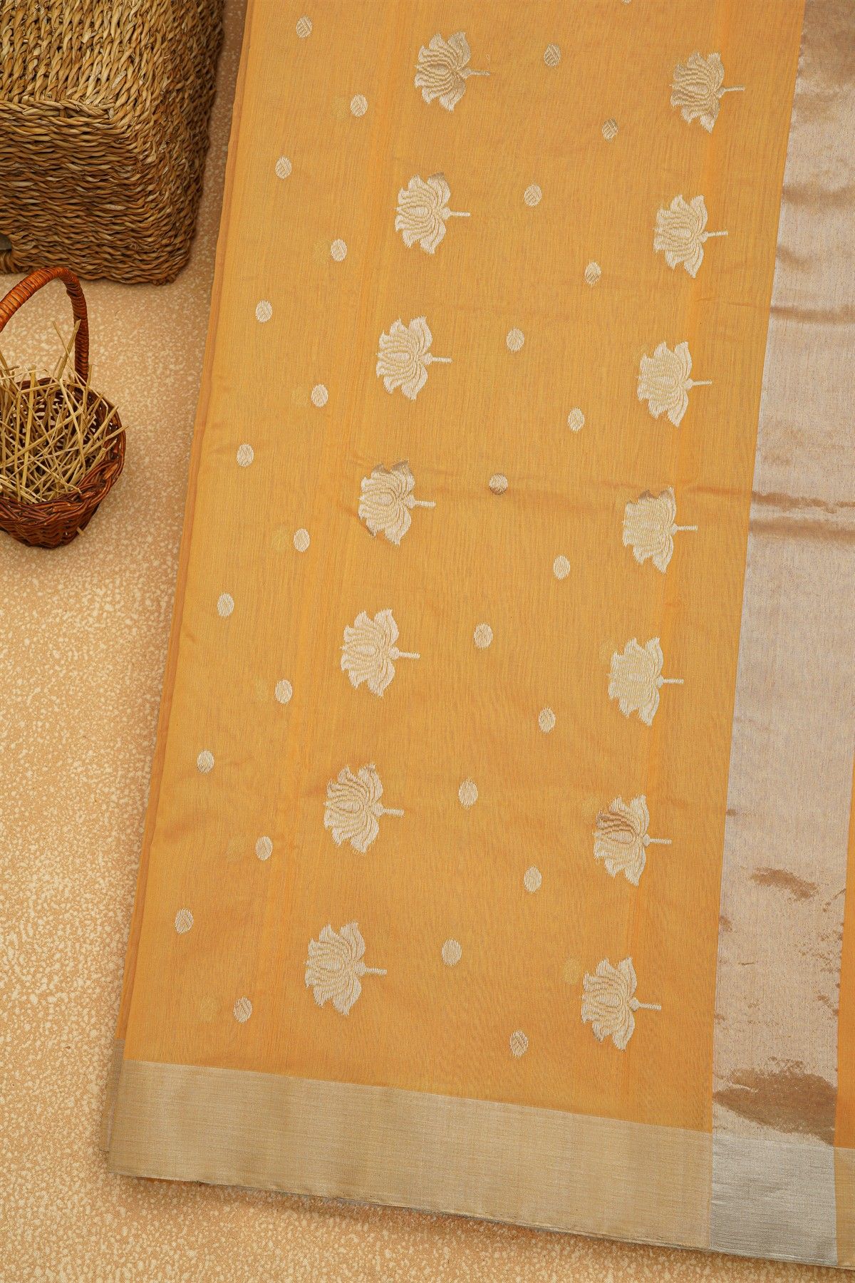 Chanderi Sico Cream Saree