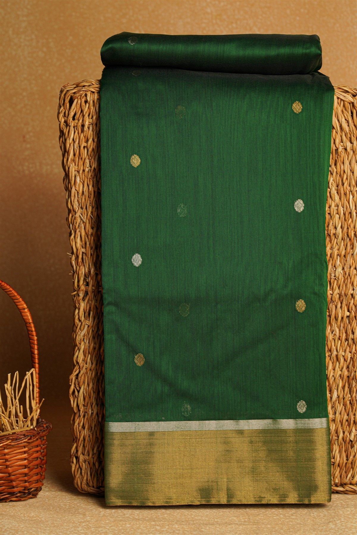 Chanderi Sico Bottle Green Saree