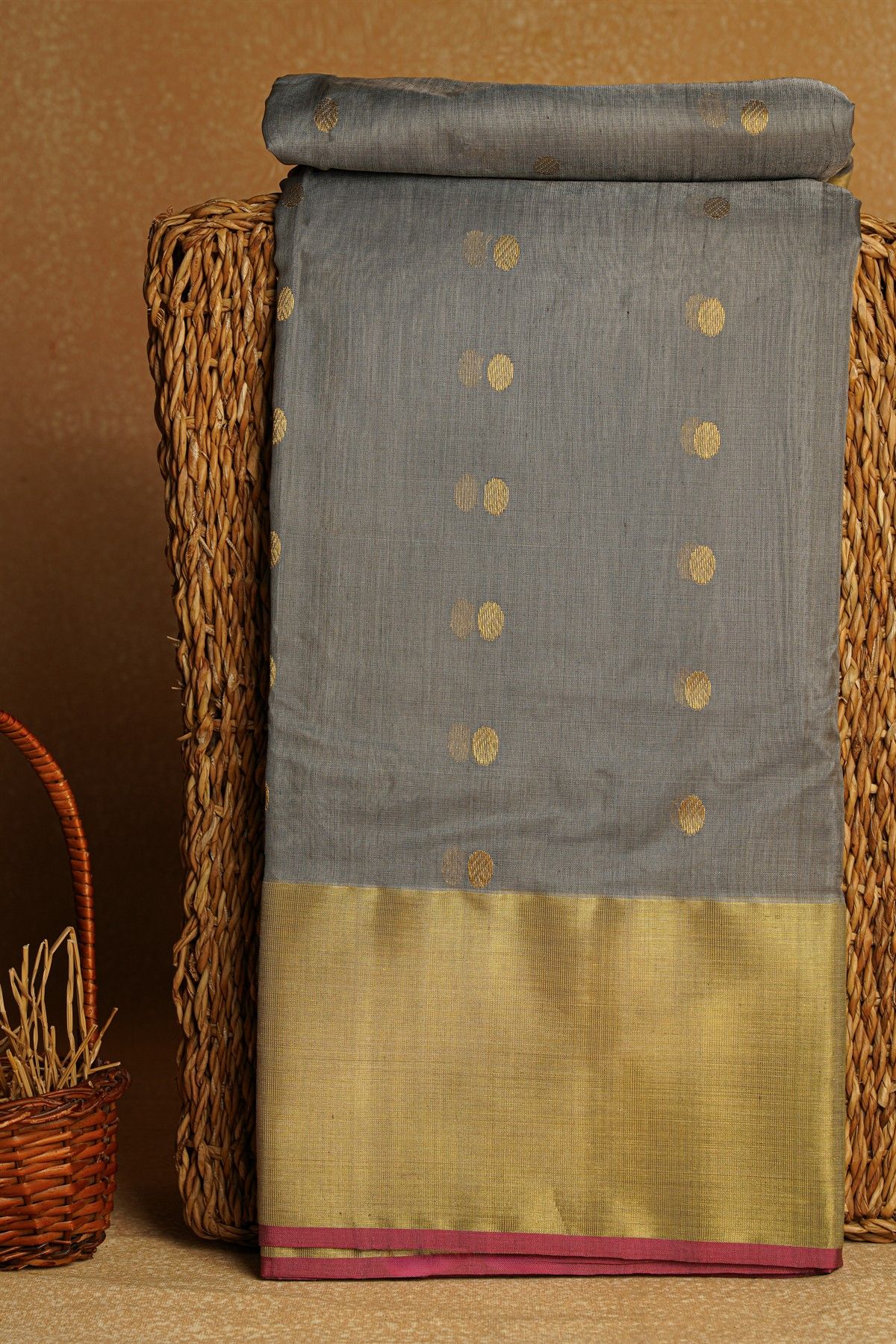 Chanderi Sico Grey Saree