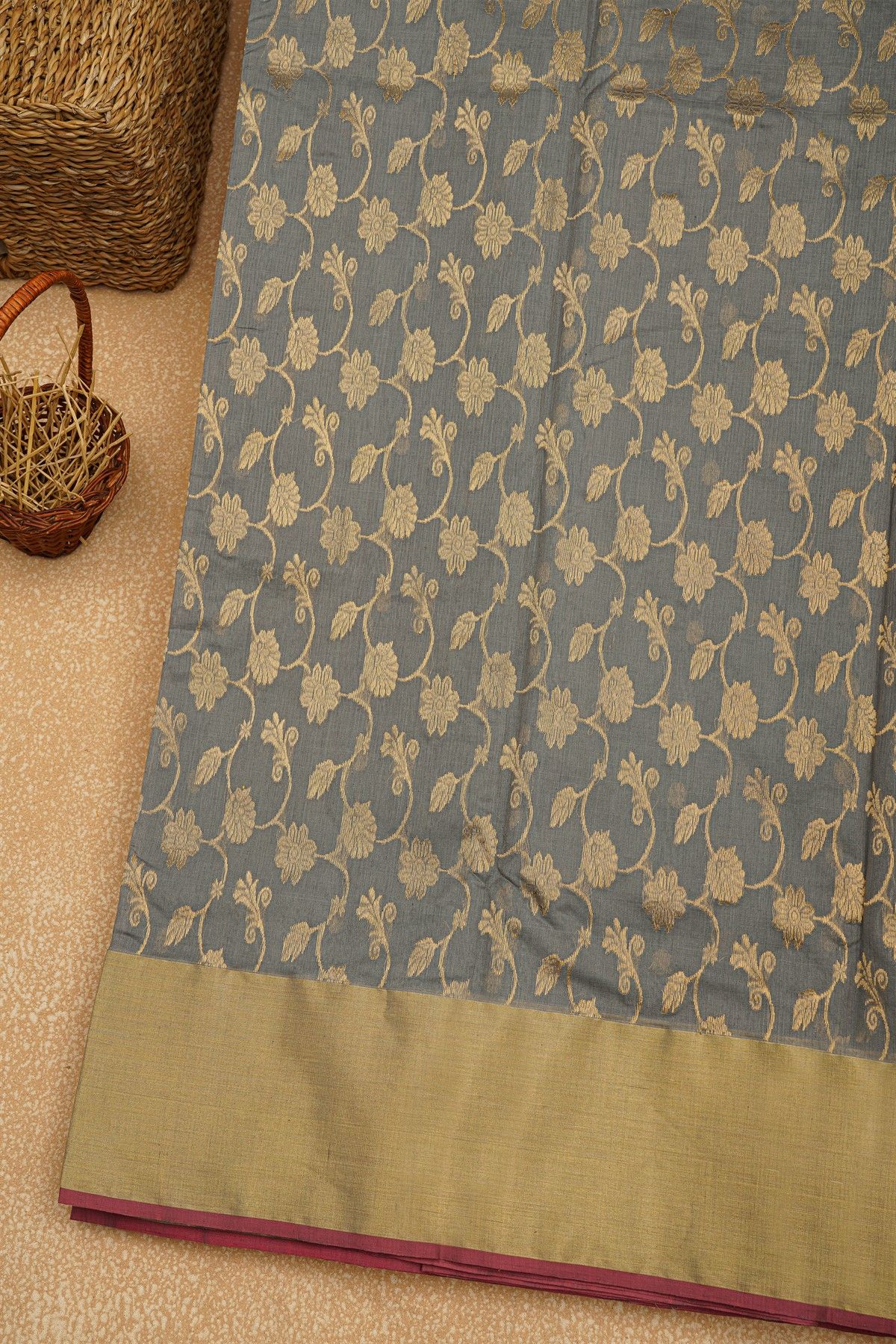 Chanderi Sico Grey Saree