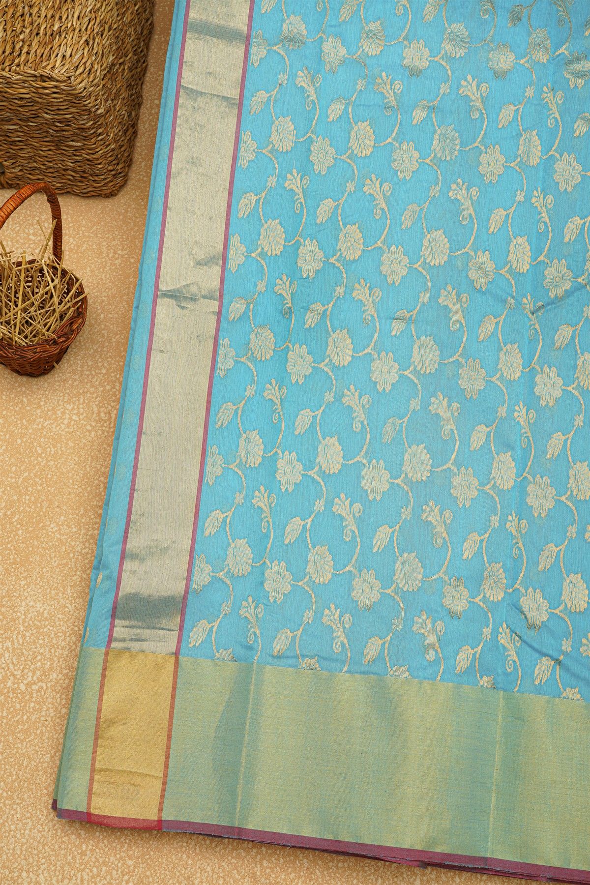 Chanderi Sico Sky Blue Saree