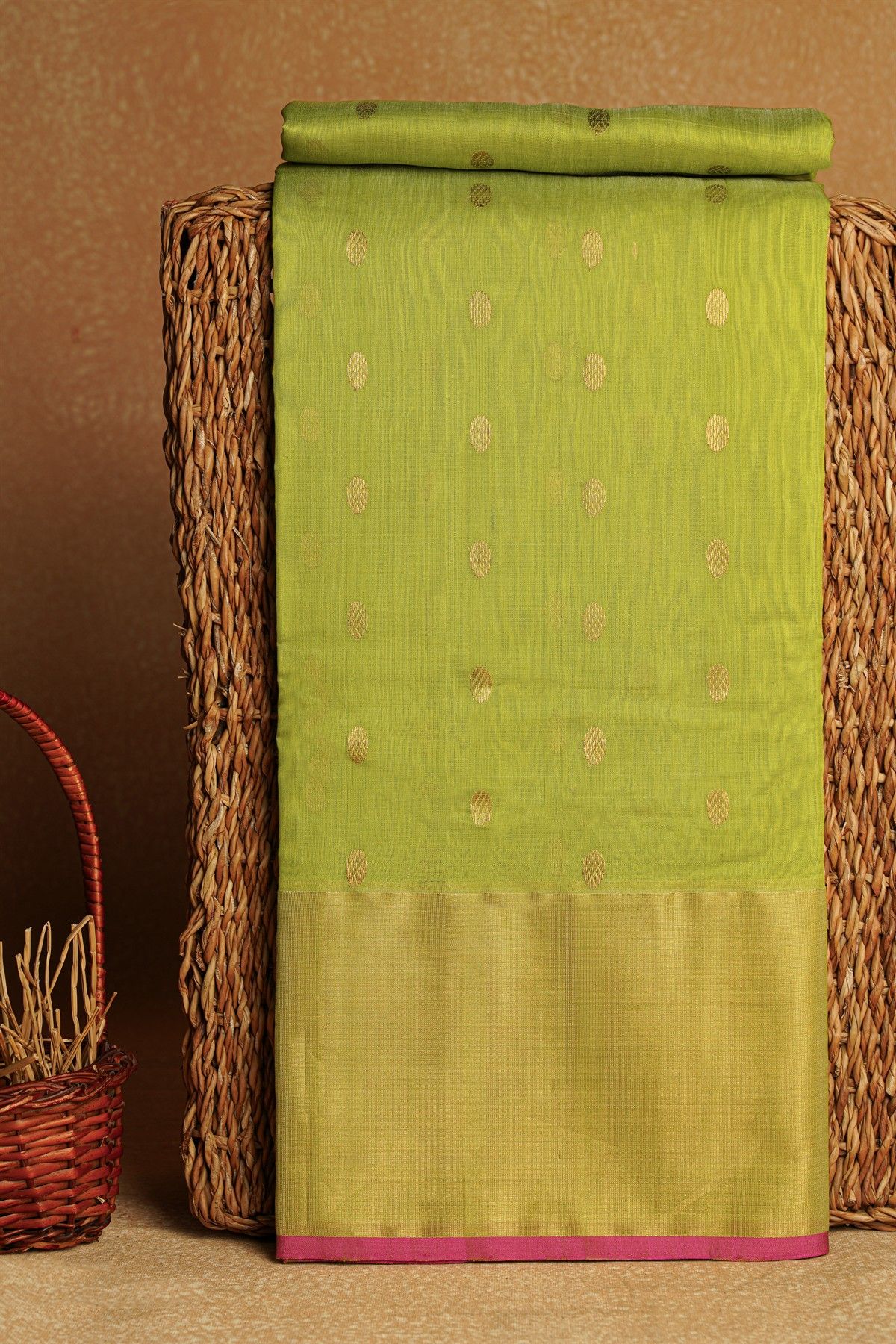 Chanderi Sico Parrot Green Saree