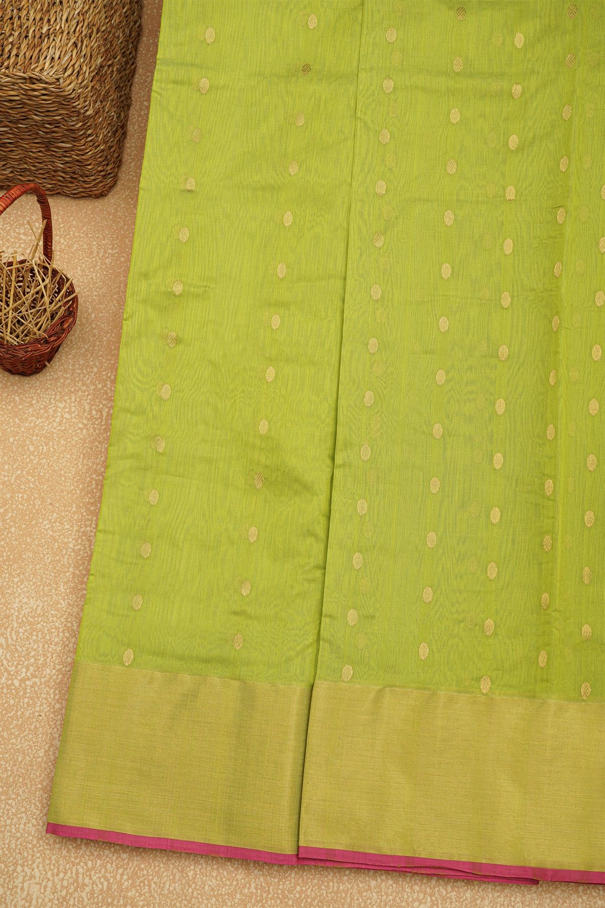 Chanderi Sico Parrot Green Saree